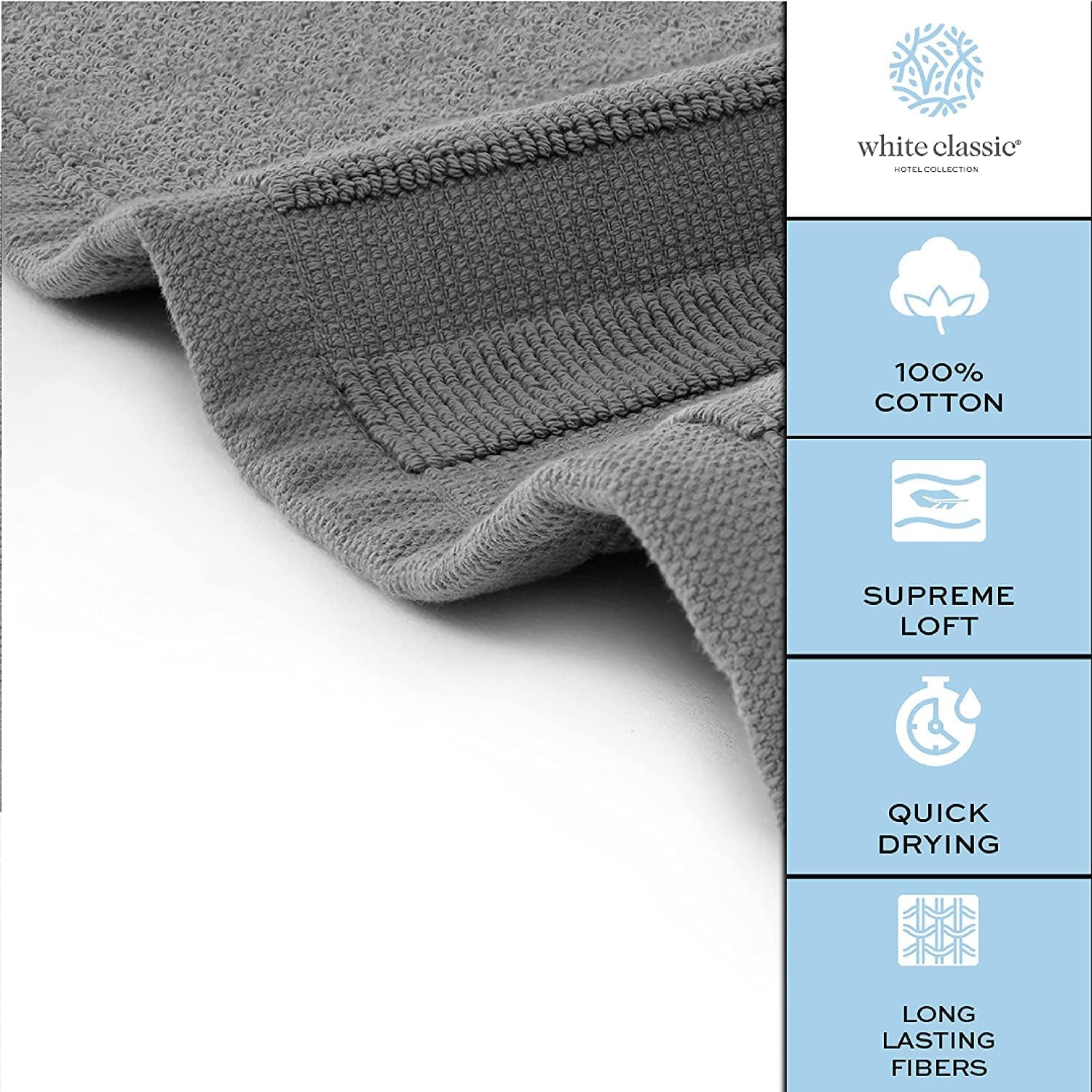 White Classic Luxury Bath Mat Set 2 Pack Dark Gray