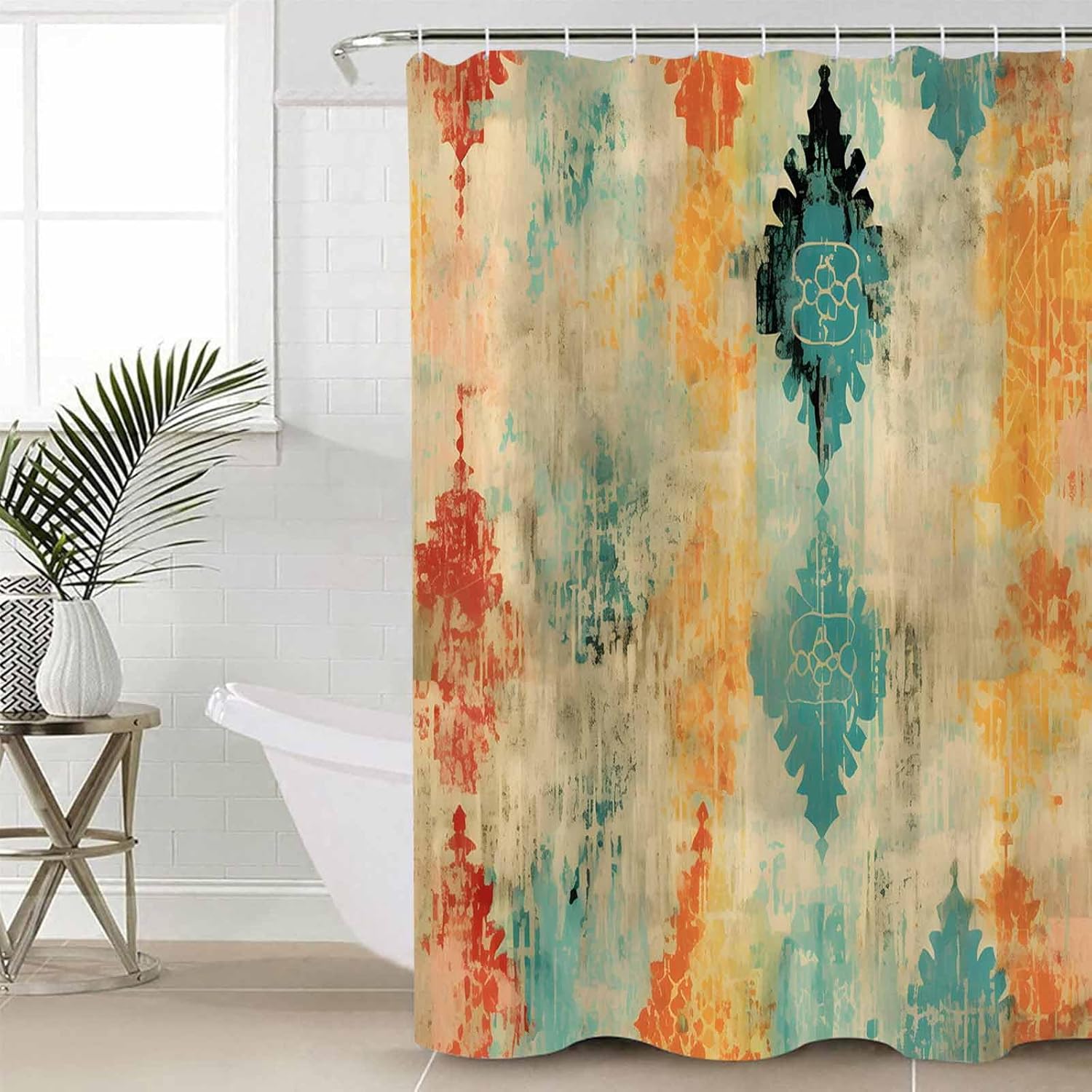 ZOE GARDEN Yellow Abstract Bathroom Set - Modern Art Shower Curtain and Rug Set