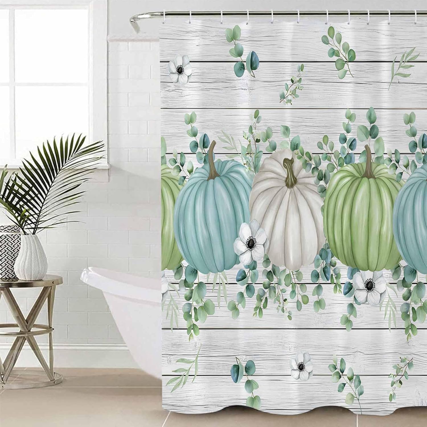 Thanksgiving Fall Bathroom Set with Shower Curtain Rug and Hooks