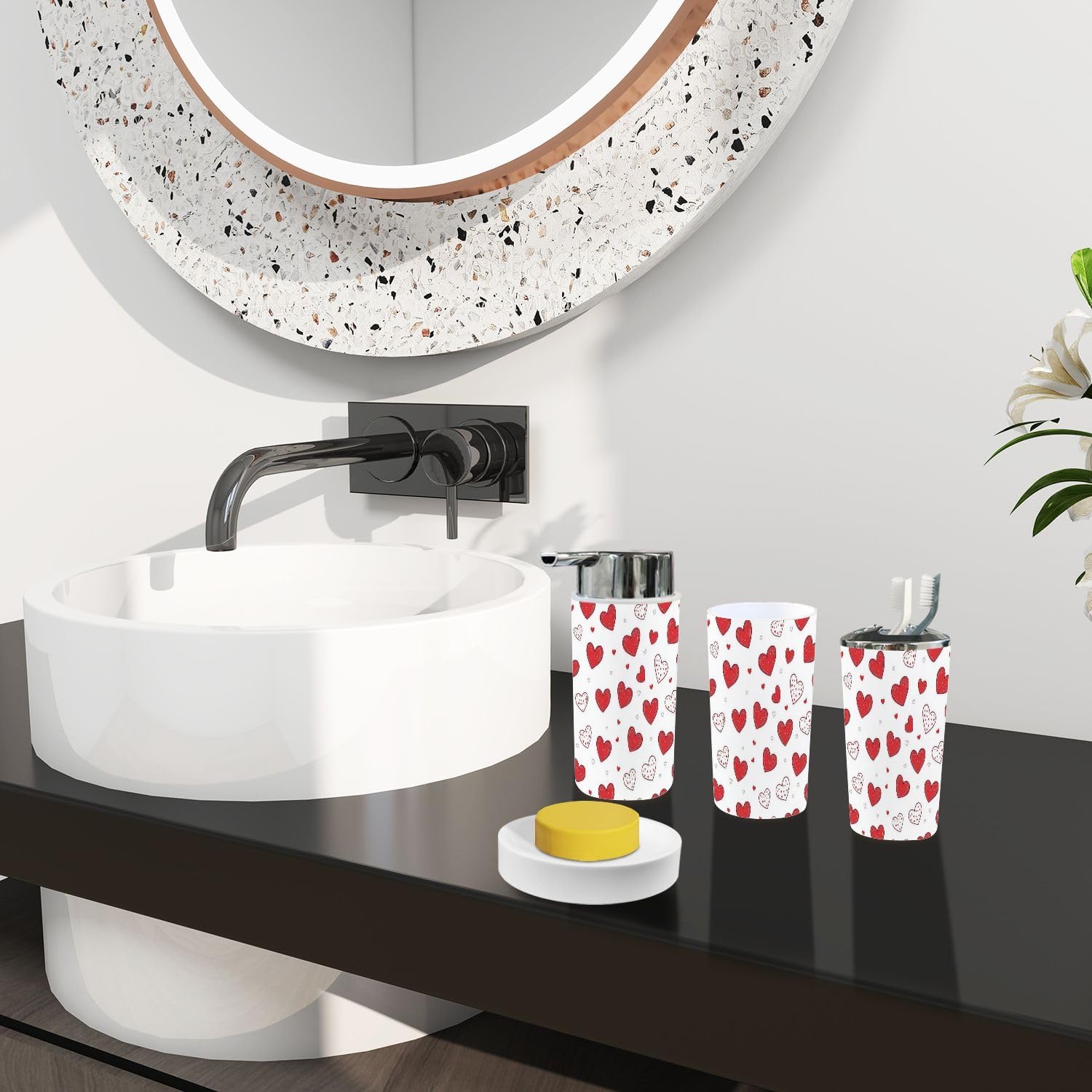 Boho Bathroom Accessory Set 6 Piece Day Red 1