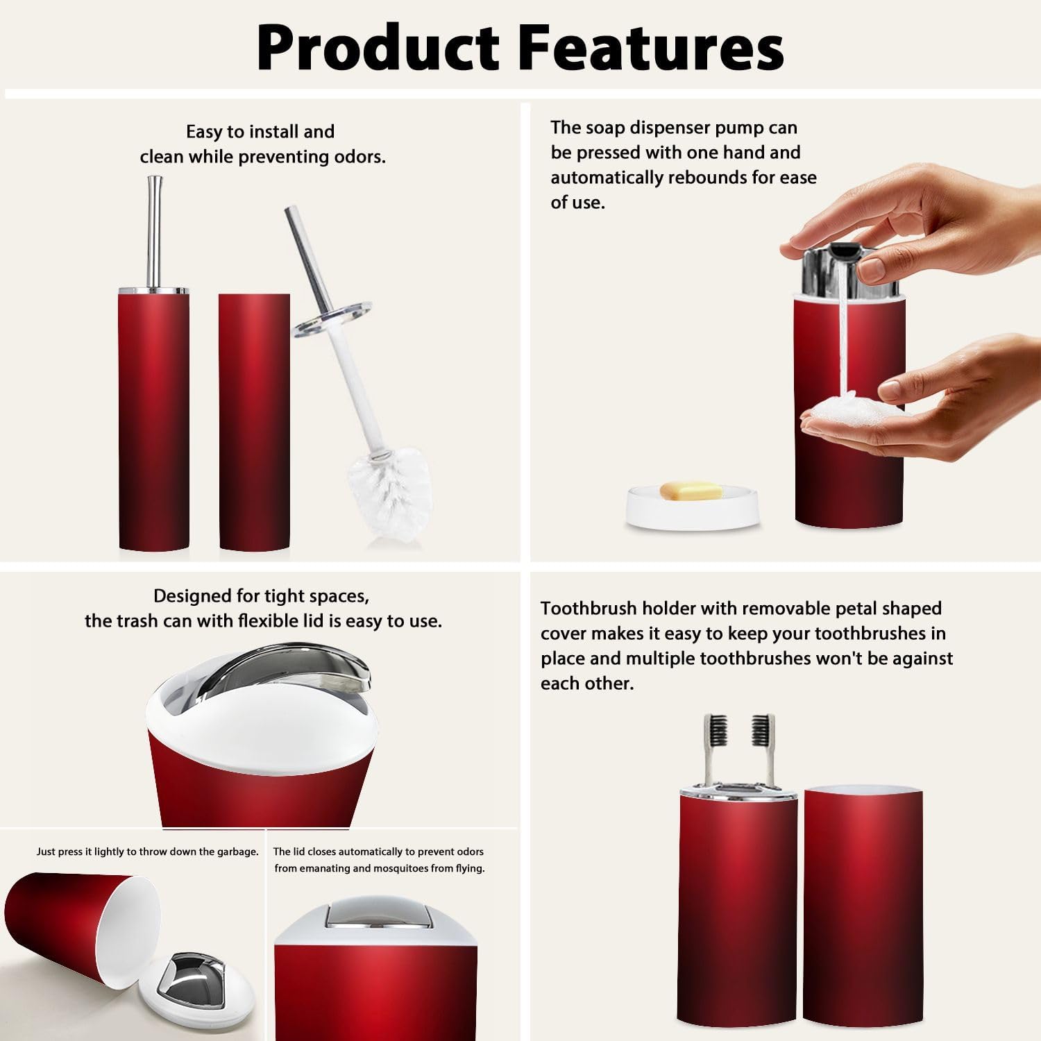 Boho Dark Red Bathroom Accessory Set with 6 Pieces