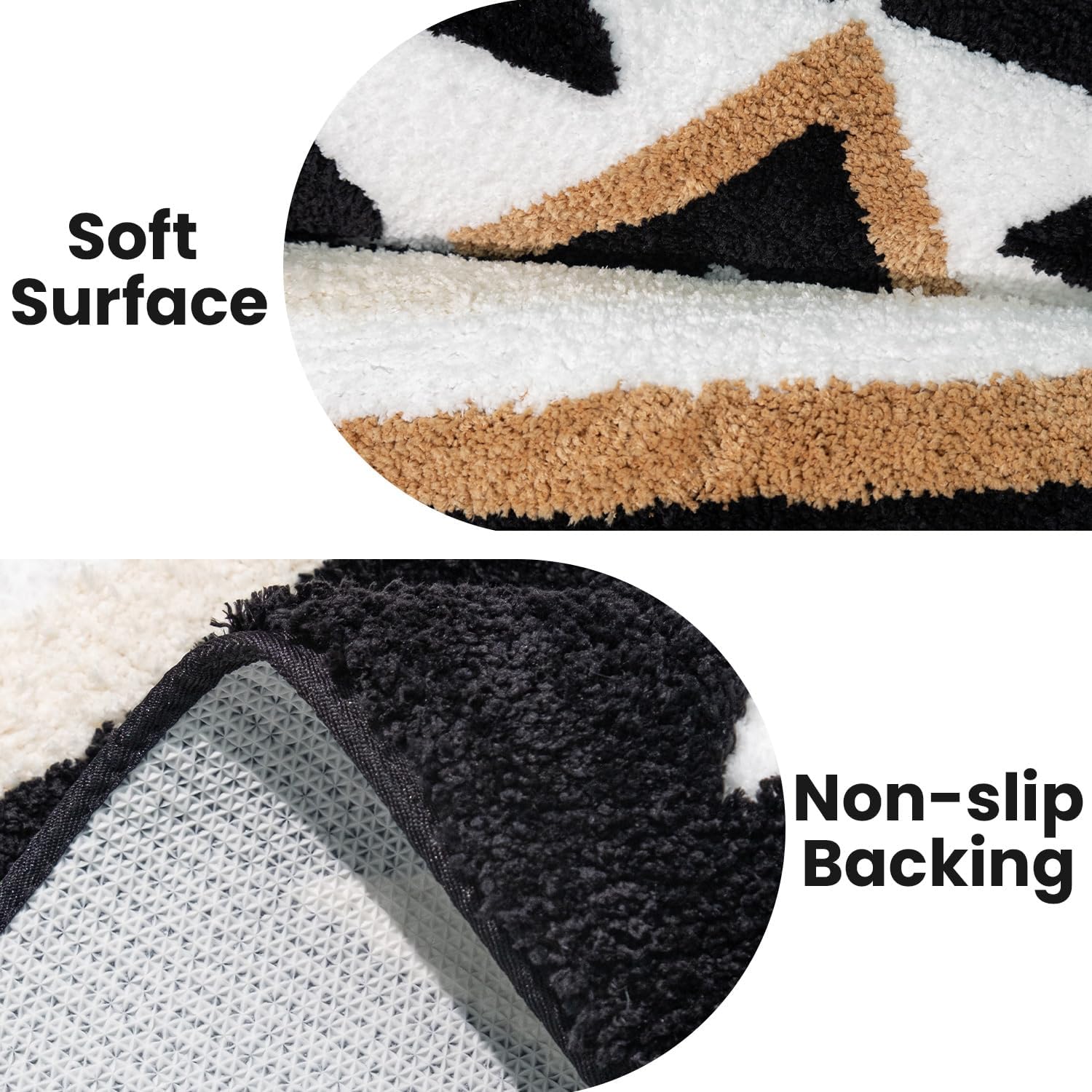 TANVILL Boho Bath Mat Non Slip Black Aztec Design