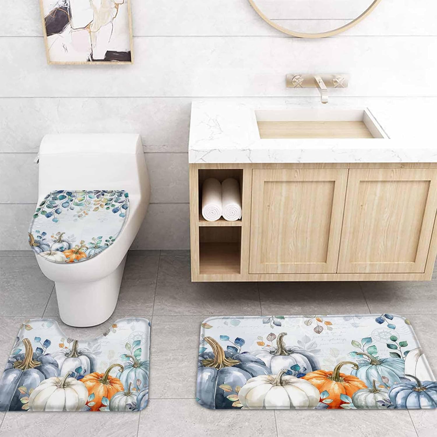 ZOE GARDEN Thanksgiving Bathroom Set with Curtain Rug and Accessories