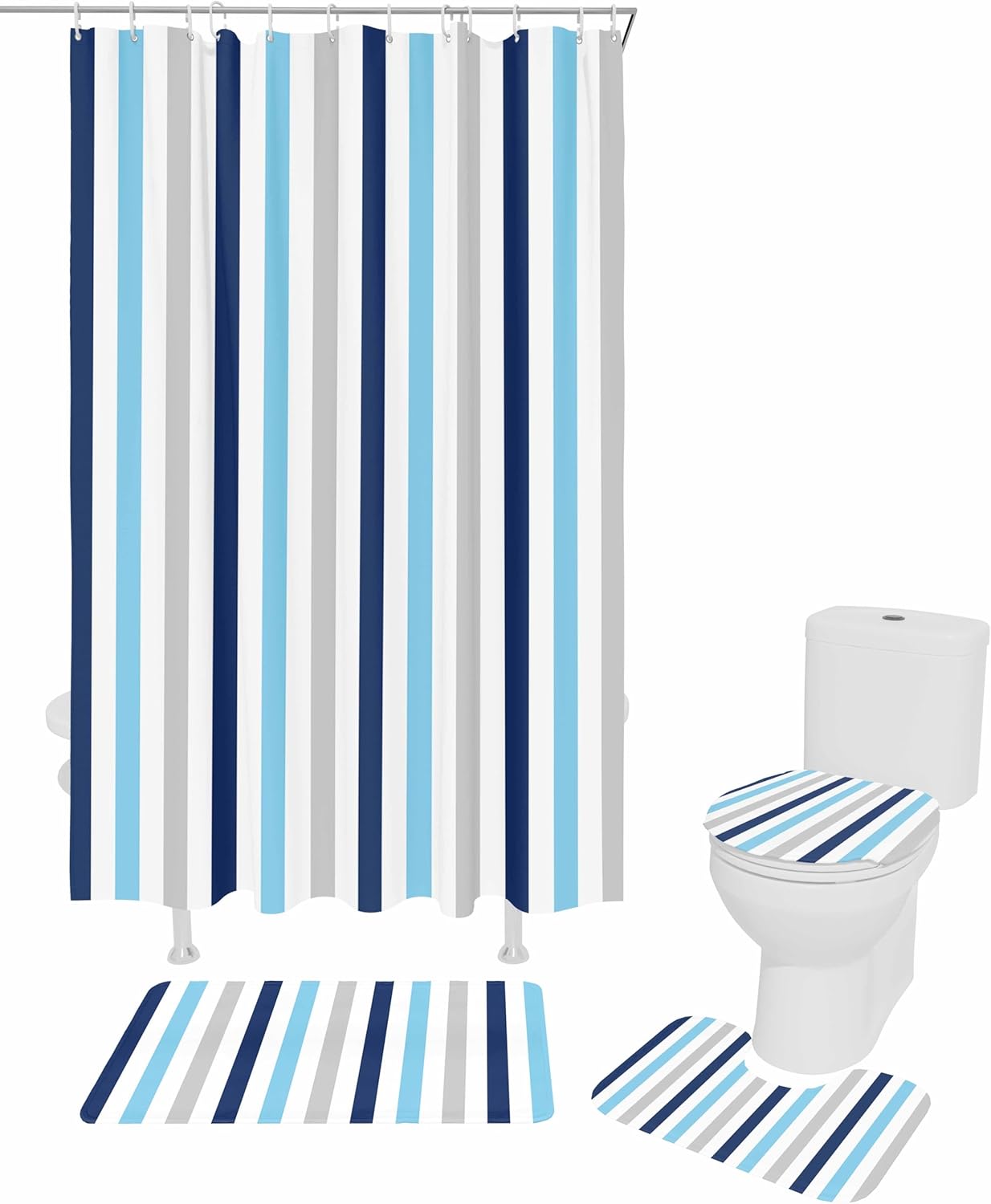 ZOE GARDEN Navy Blue Stripe Bathroom Set