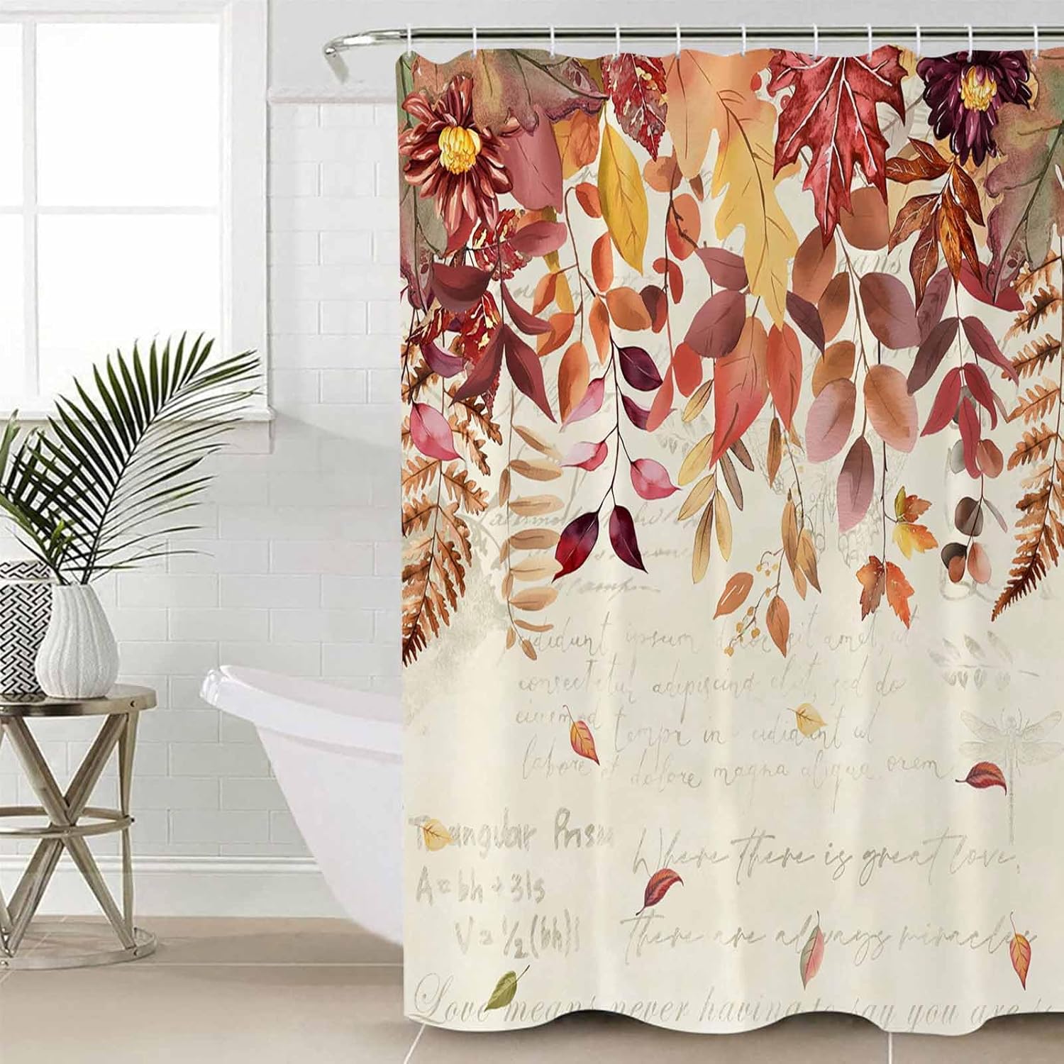 ZOE GARDEN Fall Maple Leaves Bath Set with Curtain and Rug