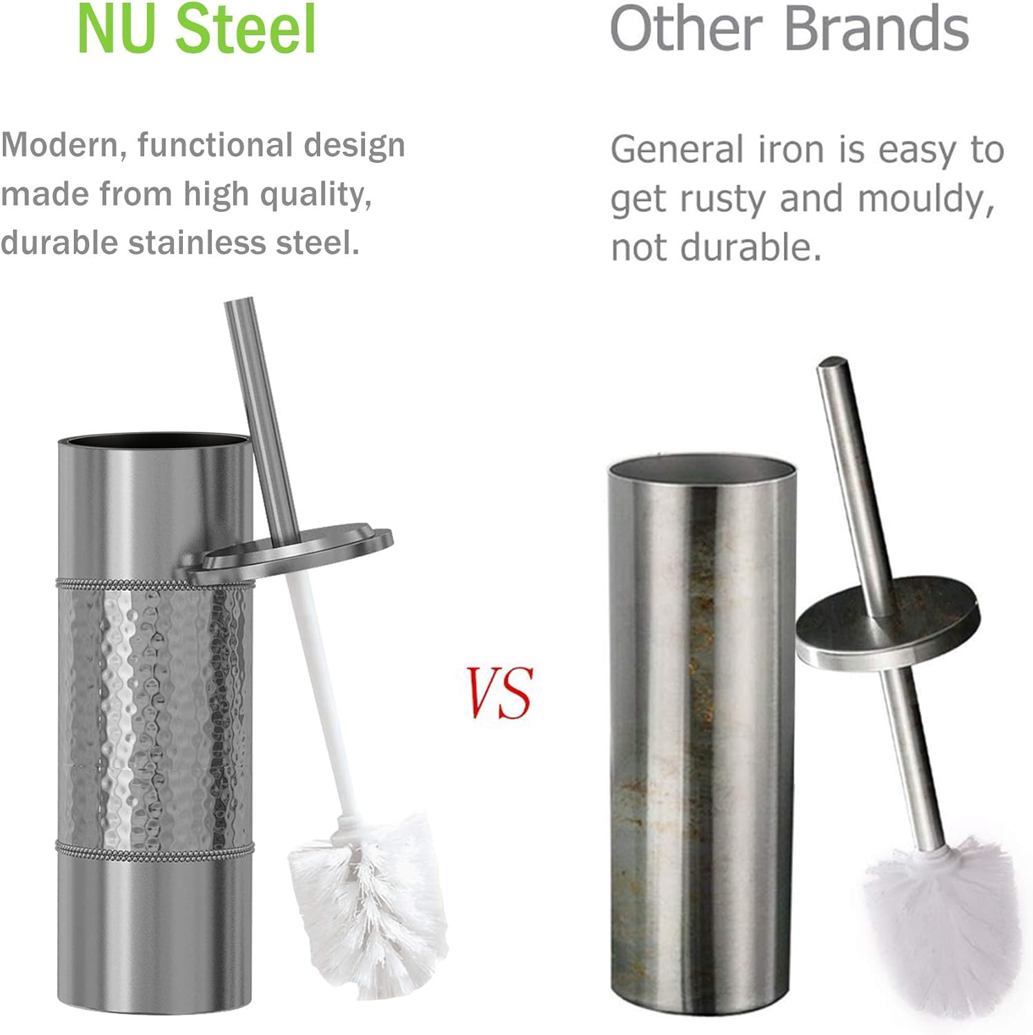 Nu Steel Hammer Detail Toilet Brush with Plastic Liner and Metal Handle