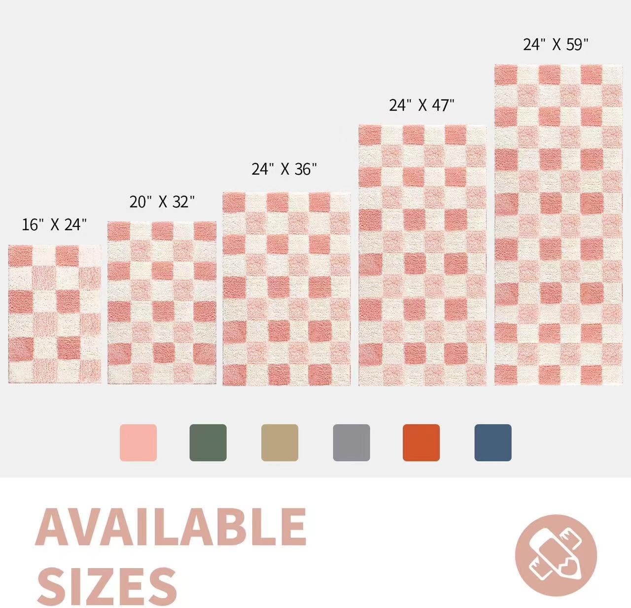 CozeCube Checkered Bath Mat - 24 x 16 Inches Blossom Pink