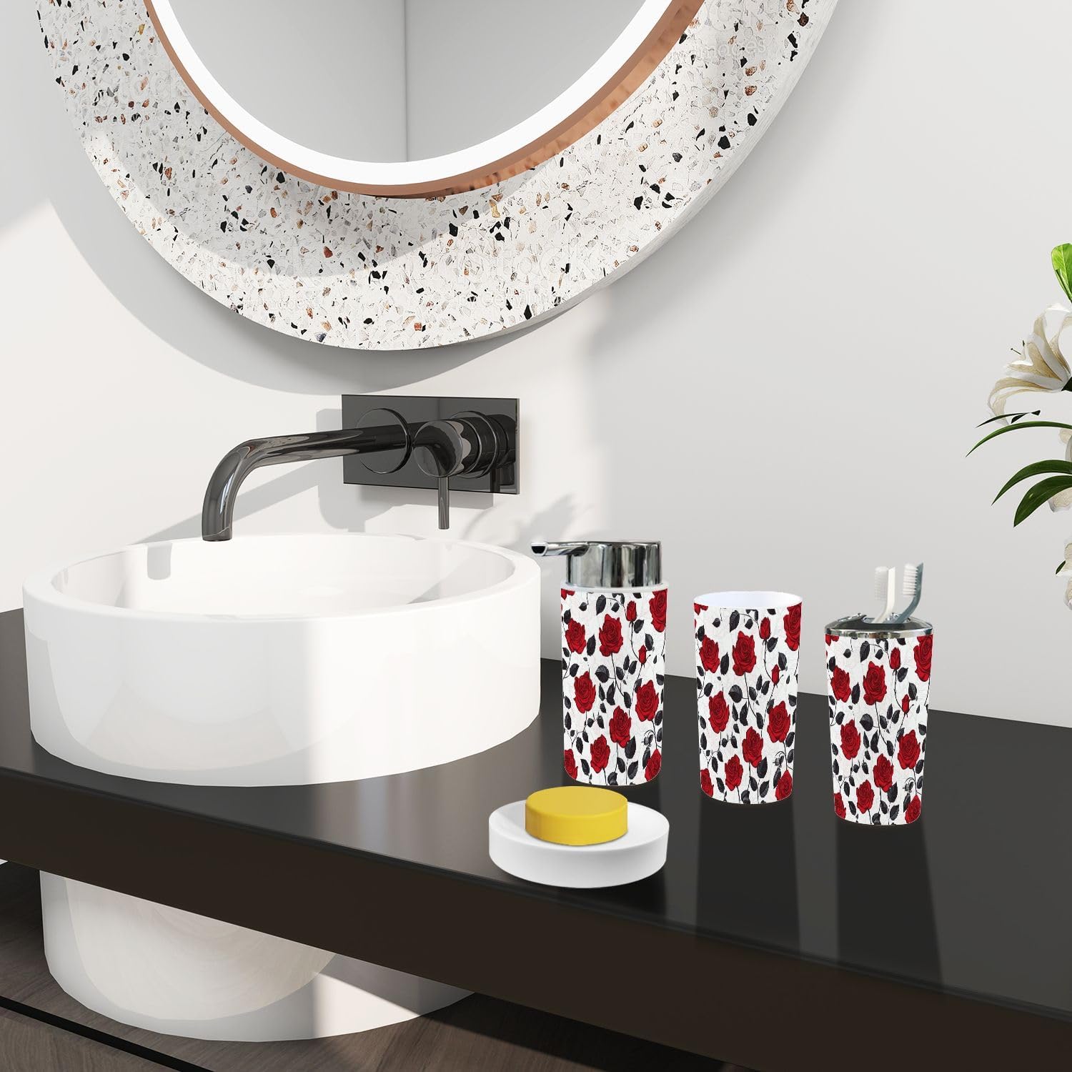 Boho White Bathroom Accessory Set of 6