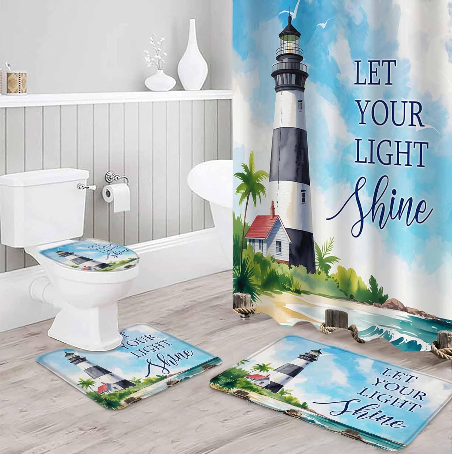 ZOE GARDEN Lighthouse Bathroom Set with Curtain and Rug