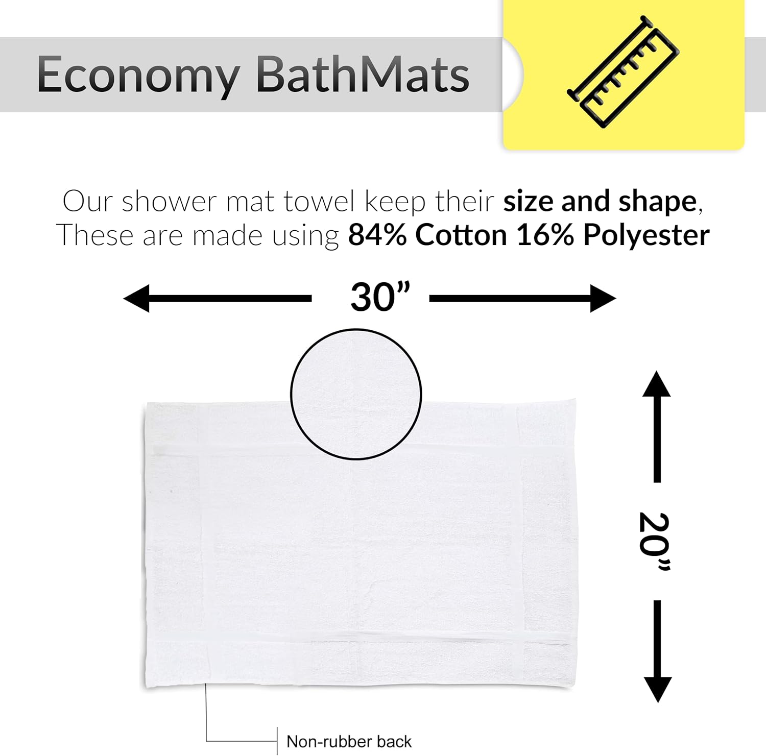 GOLD TEXTILES 12 Pack White Bath Mats 20x30 Inches