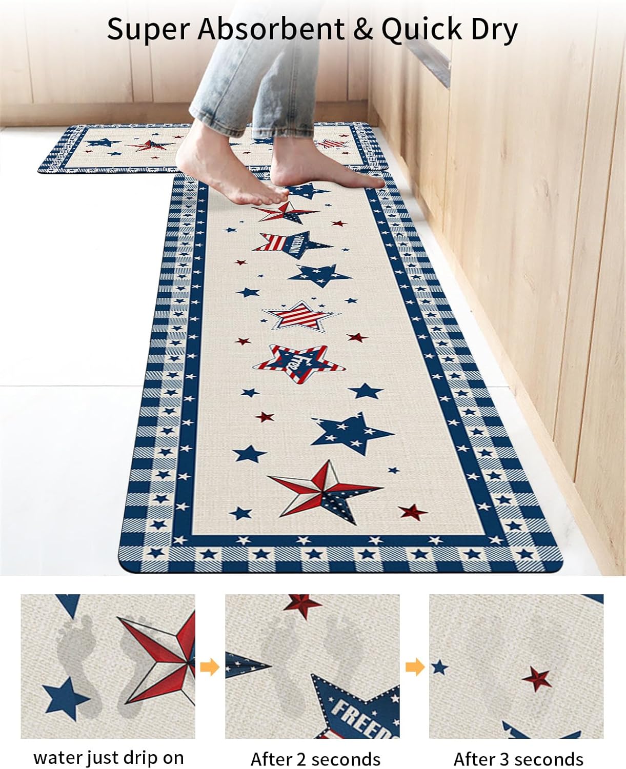 Funnywall88 2PCS Independence Day Bath Rugs Non-Slip Diatomite Mats