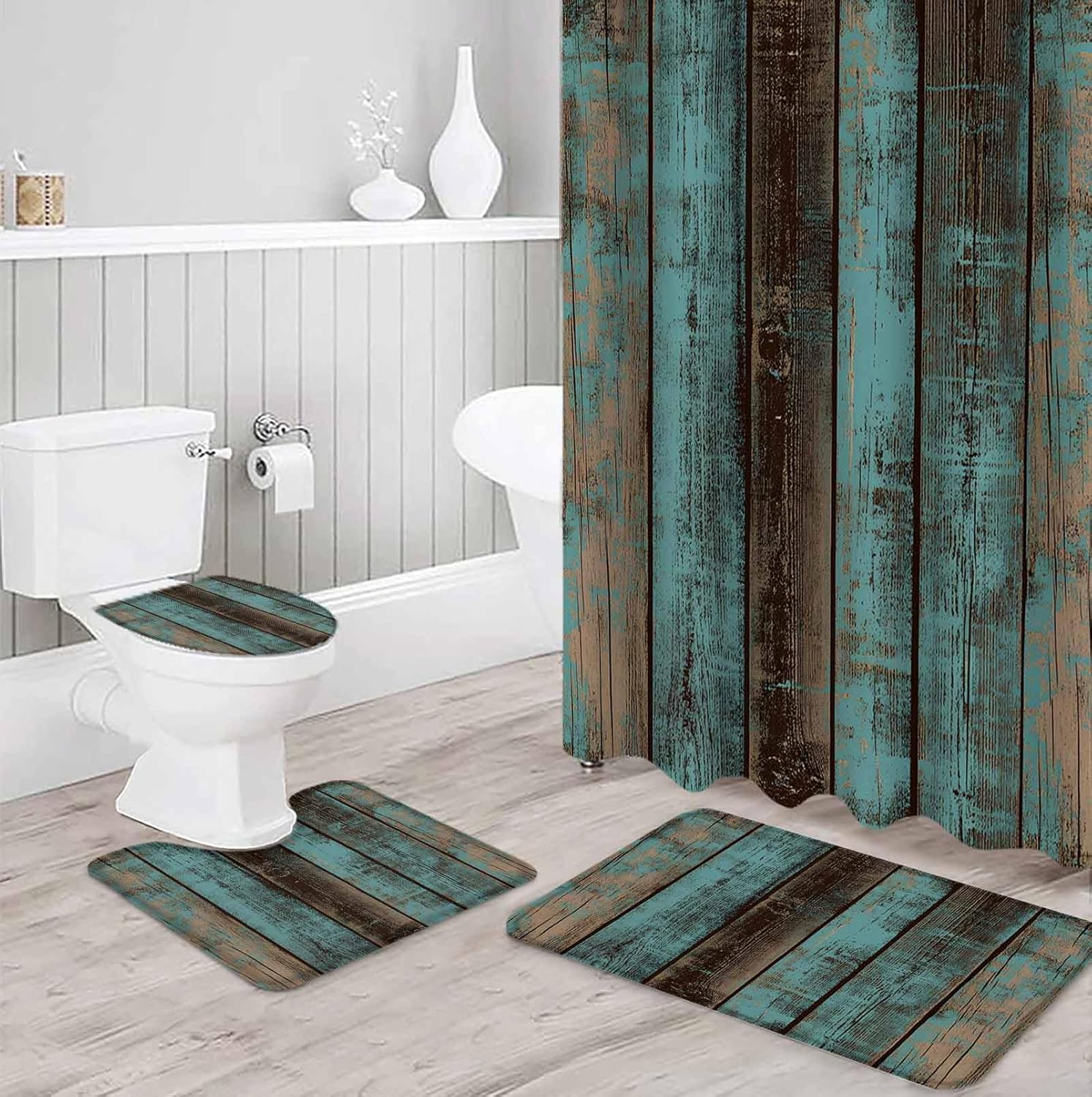 ZOE GARDEN Teal Wood Grain Bathroom Set