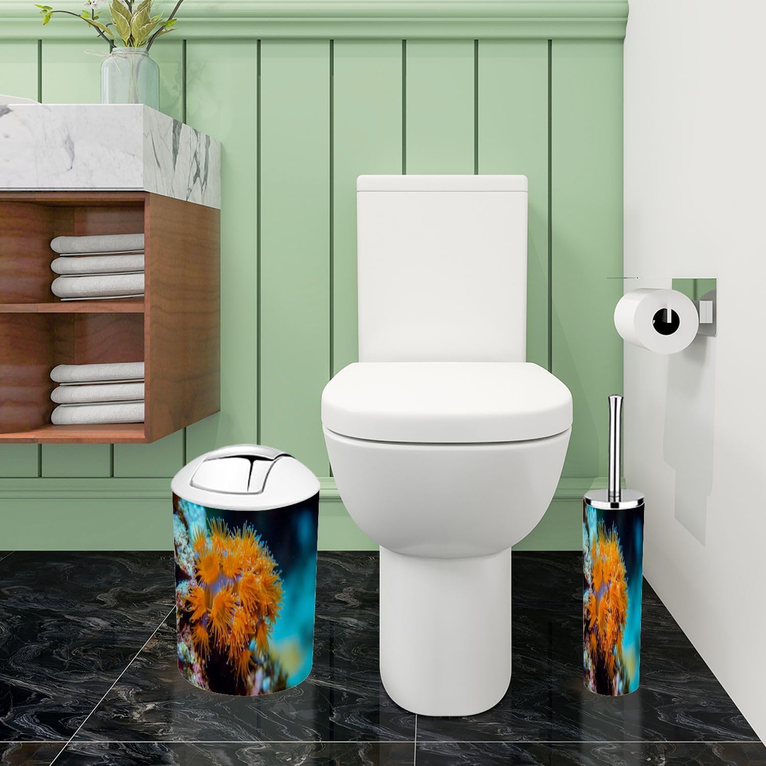 Boho Coral Bathroom Accessory Set 6 Piece