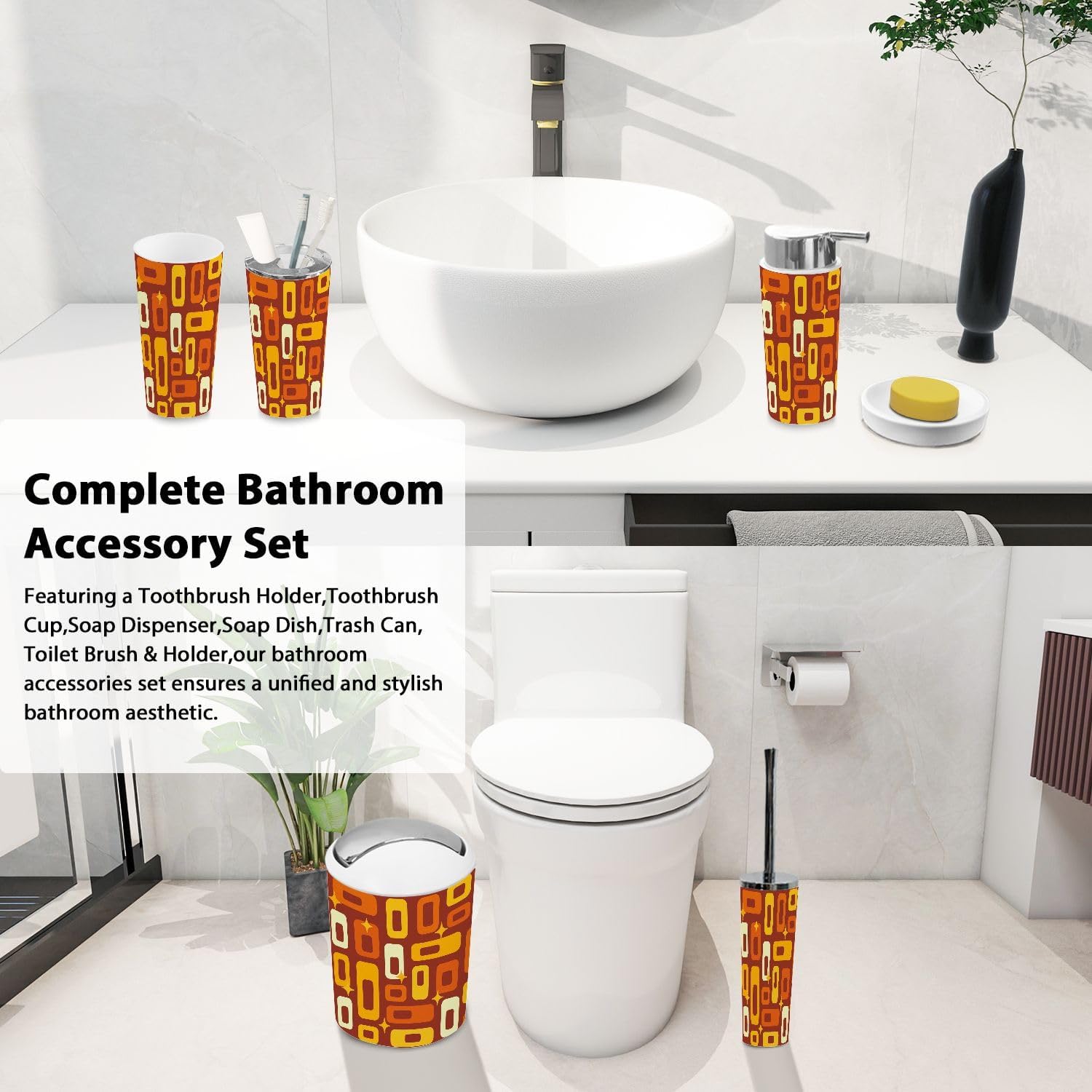 Boho Retro 6-Piece Bathroom Accessory Set