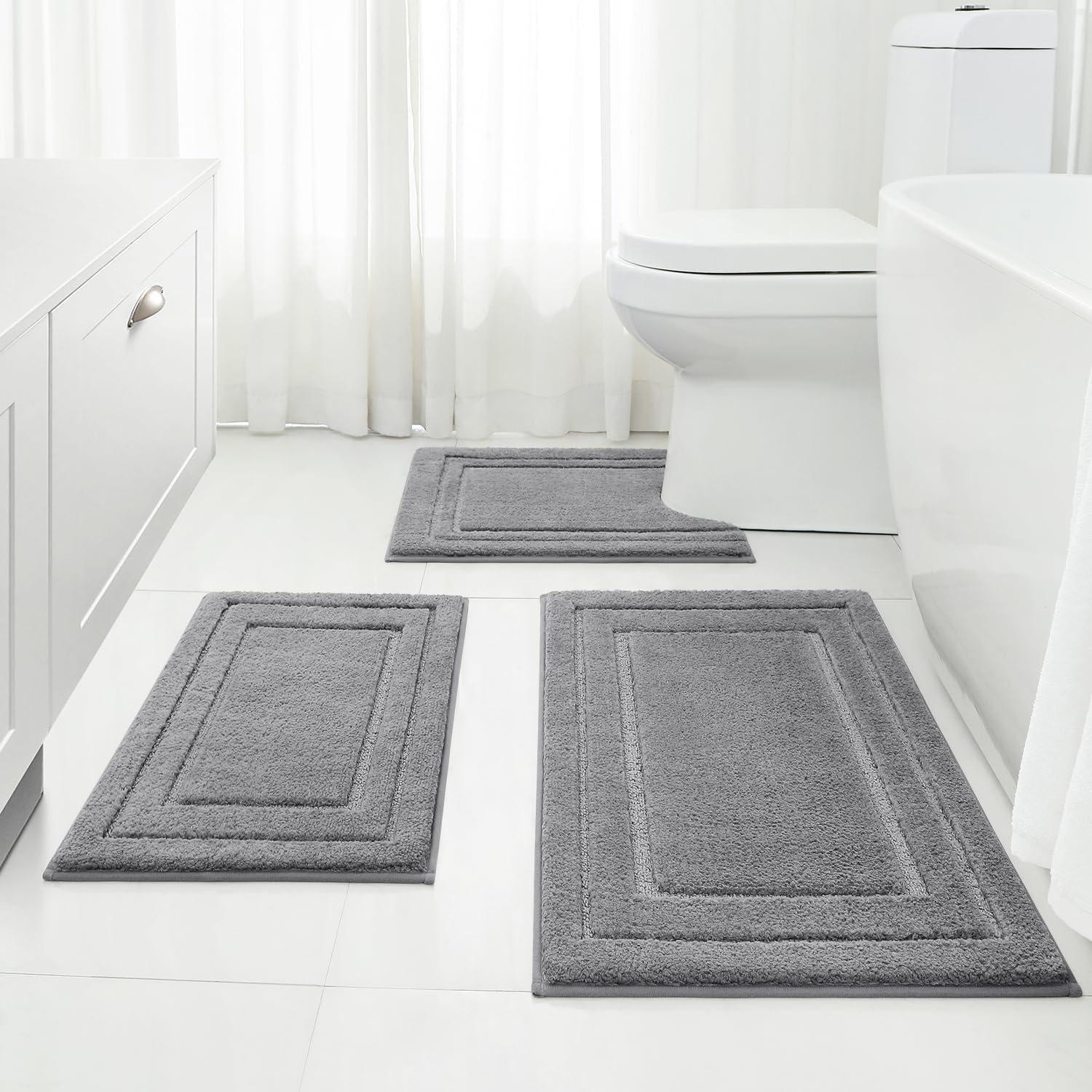 HOMEIDEAS 3-Piece Bath Rug Set Non-Slip Microfiber