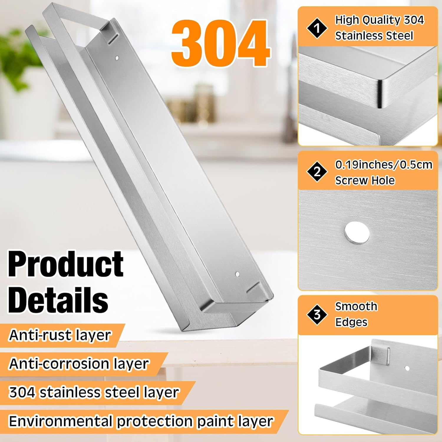 Lallisa 4-Piece Stainless Steel Floating Shelf Organizer