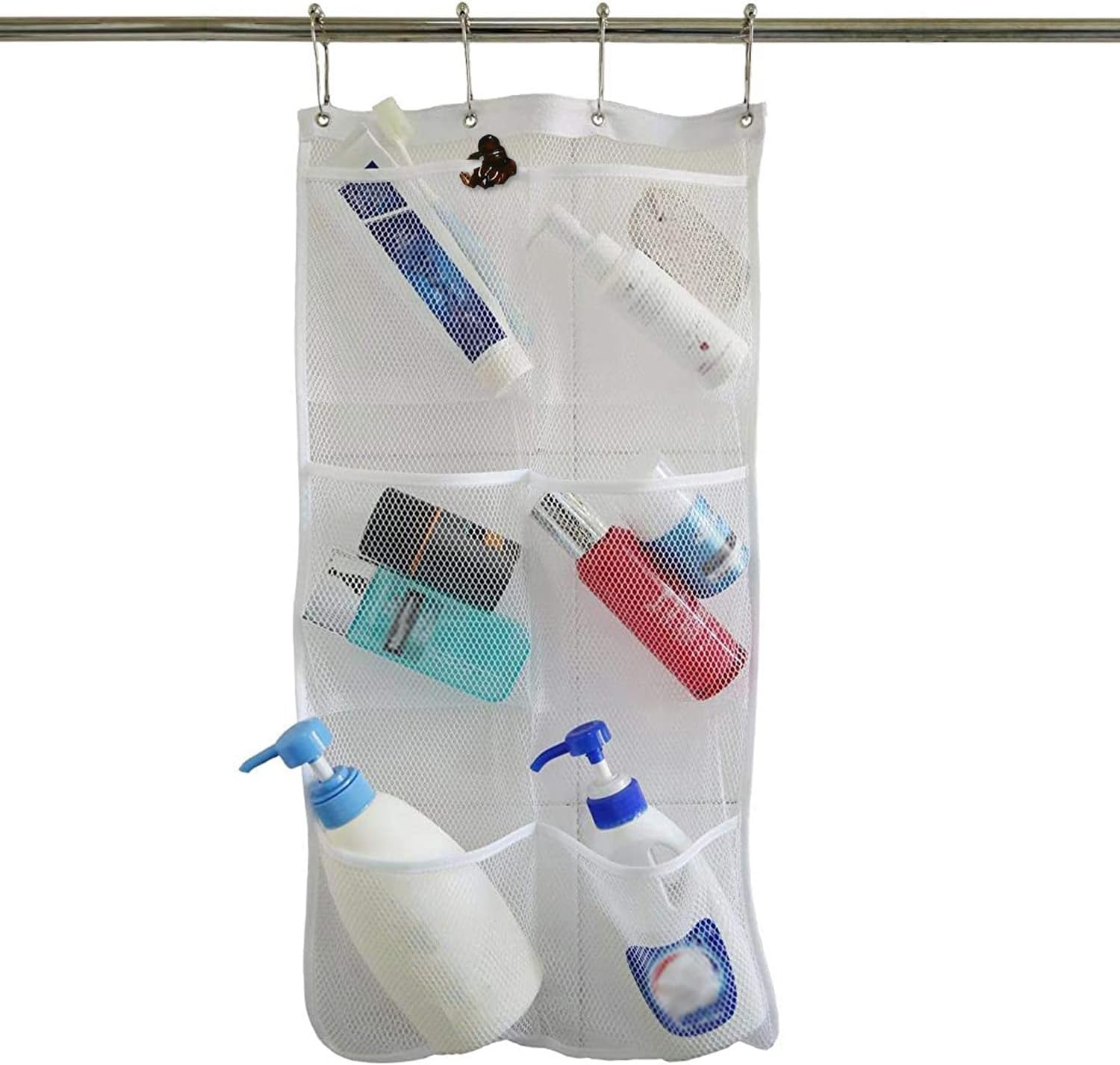 Quick Dry Mesh Shower Organizer with 6 Pockets and 4 Hooks