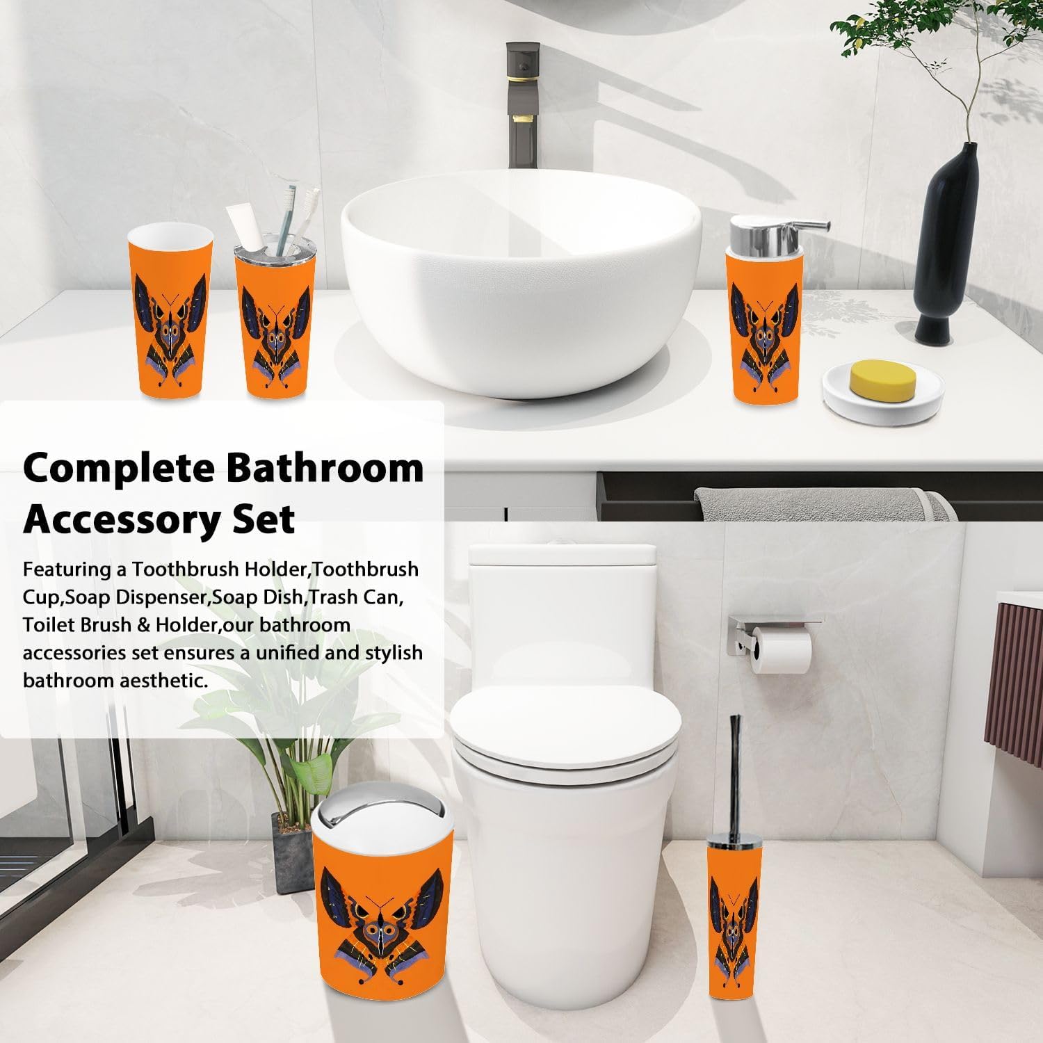 Boho Butterfly Bathroom Accessory Set 6 Piece 1