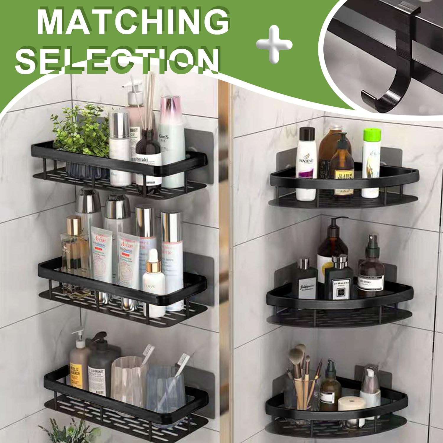 Wellnice Shower Caddy Shelf Organizer Black Triangular