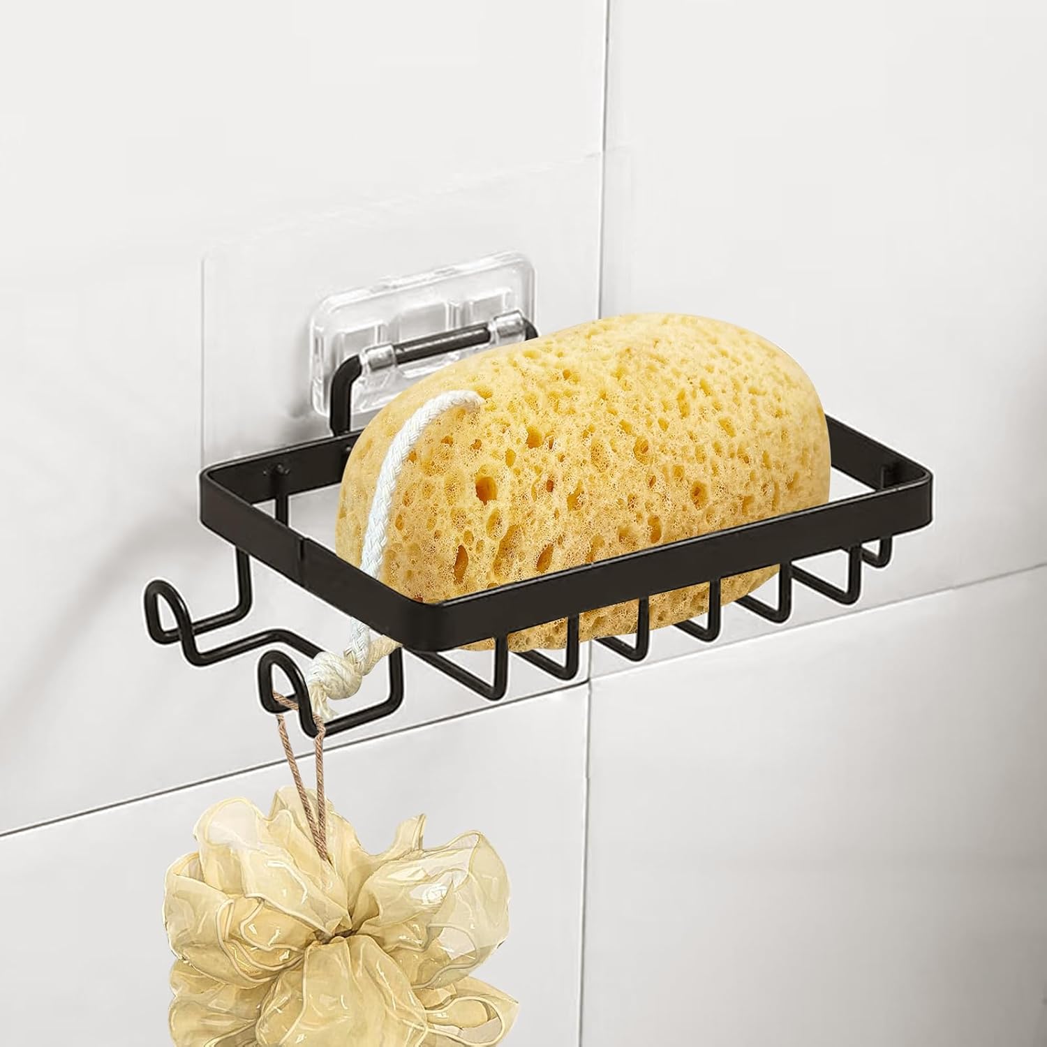 Wome Shower Sponge Holder with 2 Hooks No Drilling 1