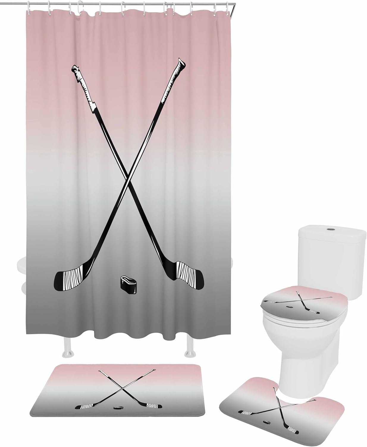 ZOE GARDEN Pink Grey Bathroom Set with Shower Curtain Rug and Accessories