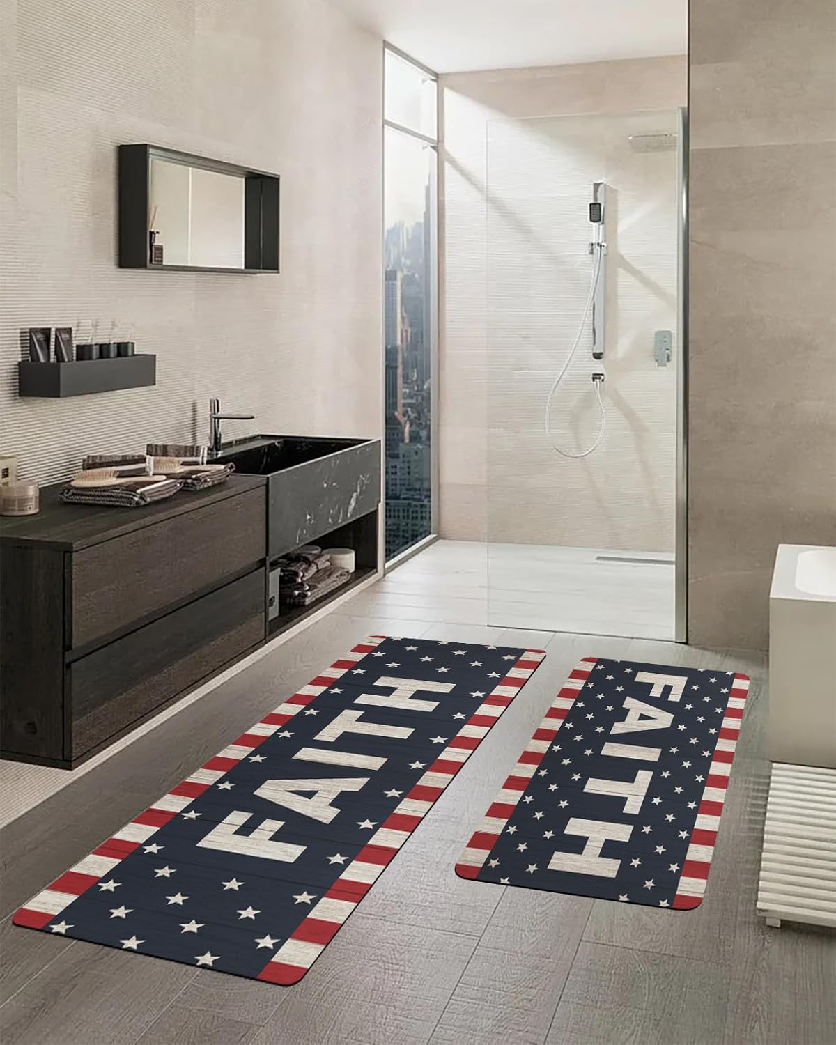 2PCS Non-Slip Diatomite Bath Mats Set for Independence Day
