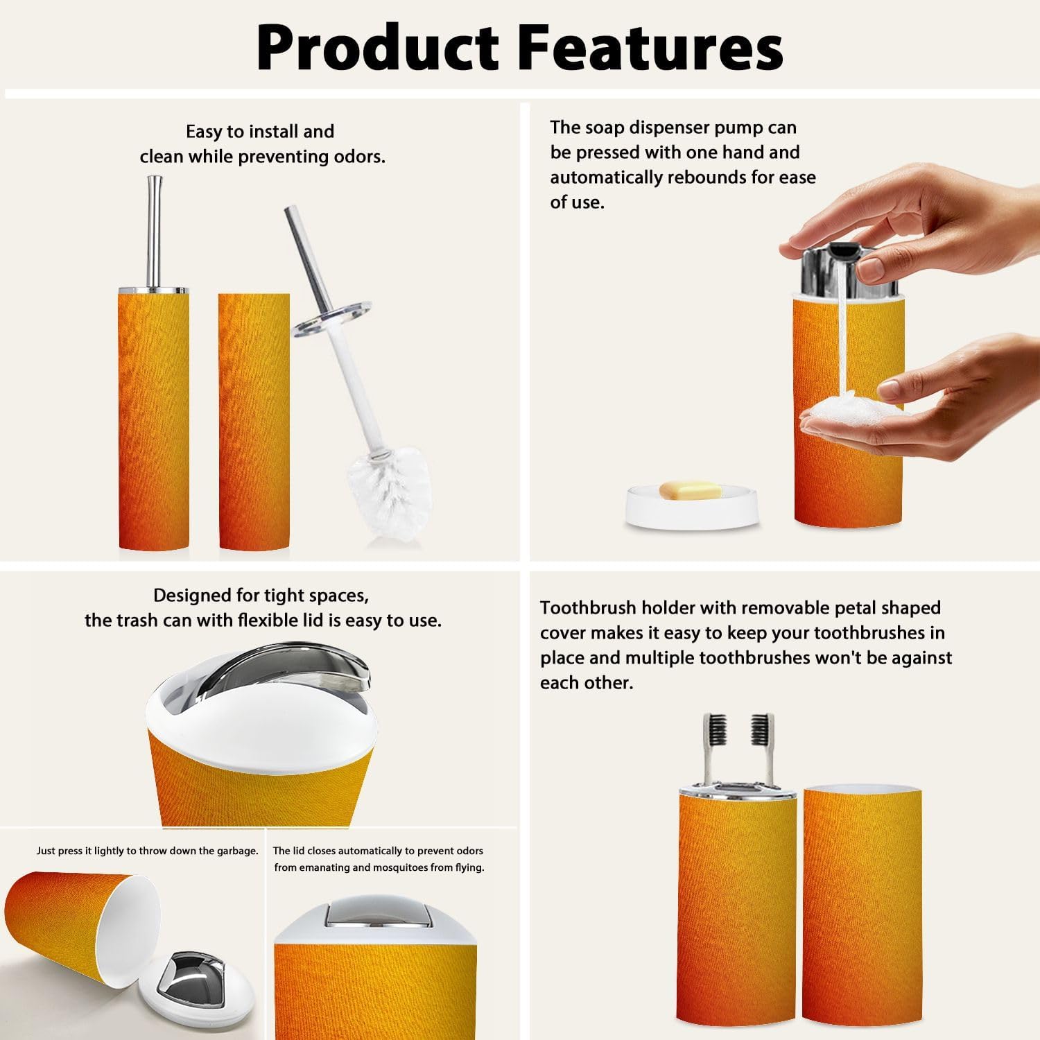 Boho 6-Piece Bathroom Accessory Set in Yellow Orange Brown