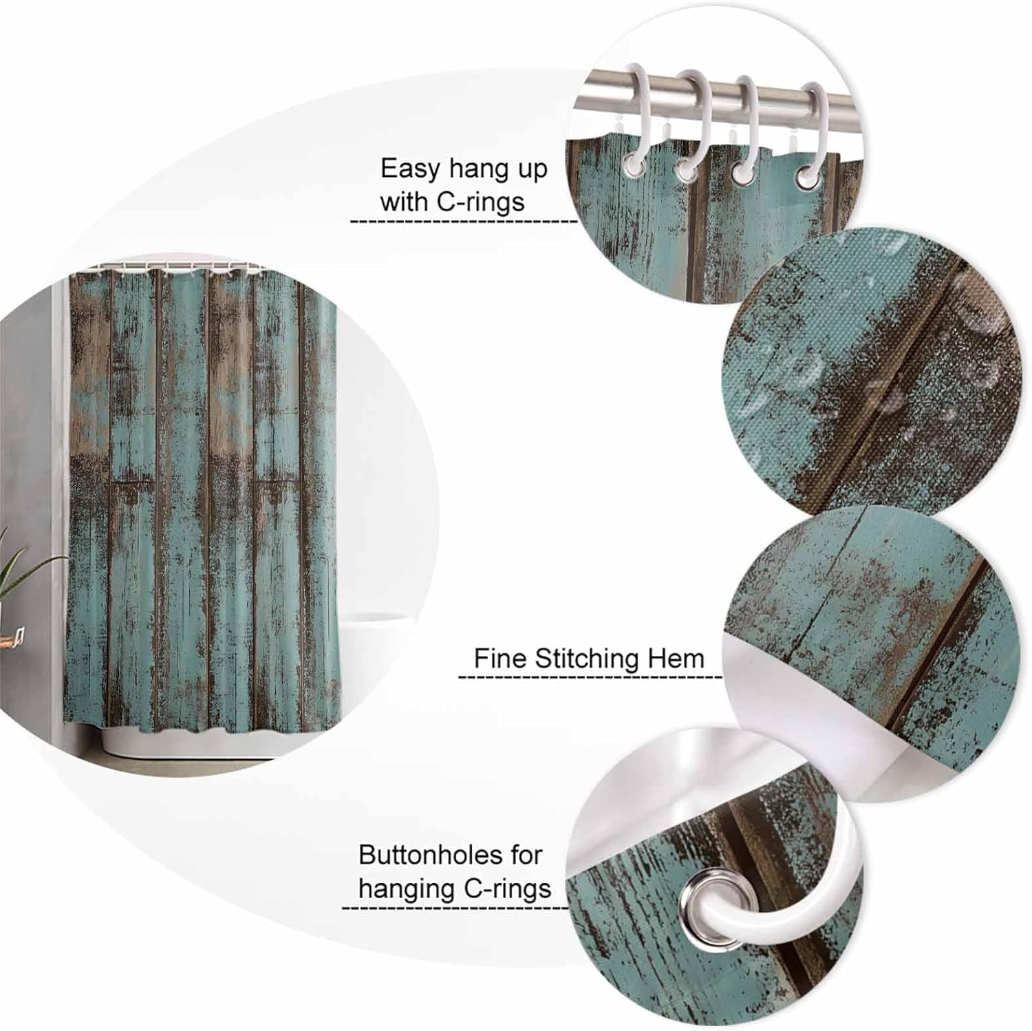 Turquoise Blue Bathroom Set with Rug and Curtain Accessories