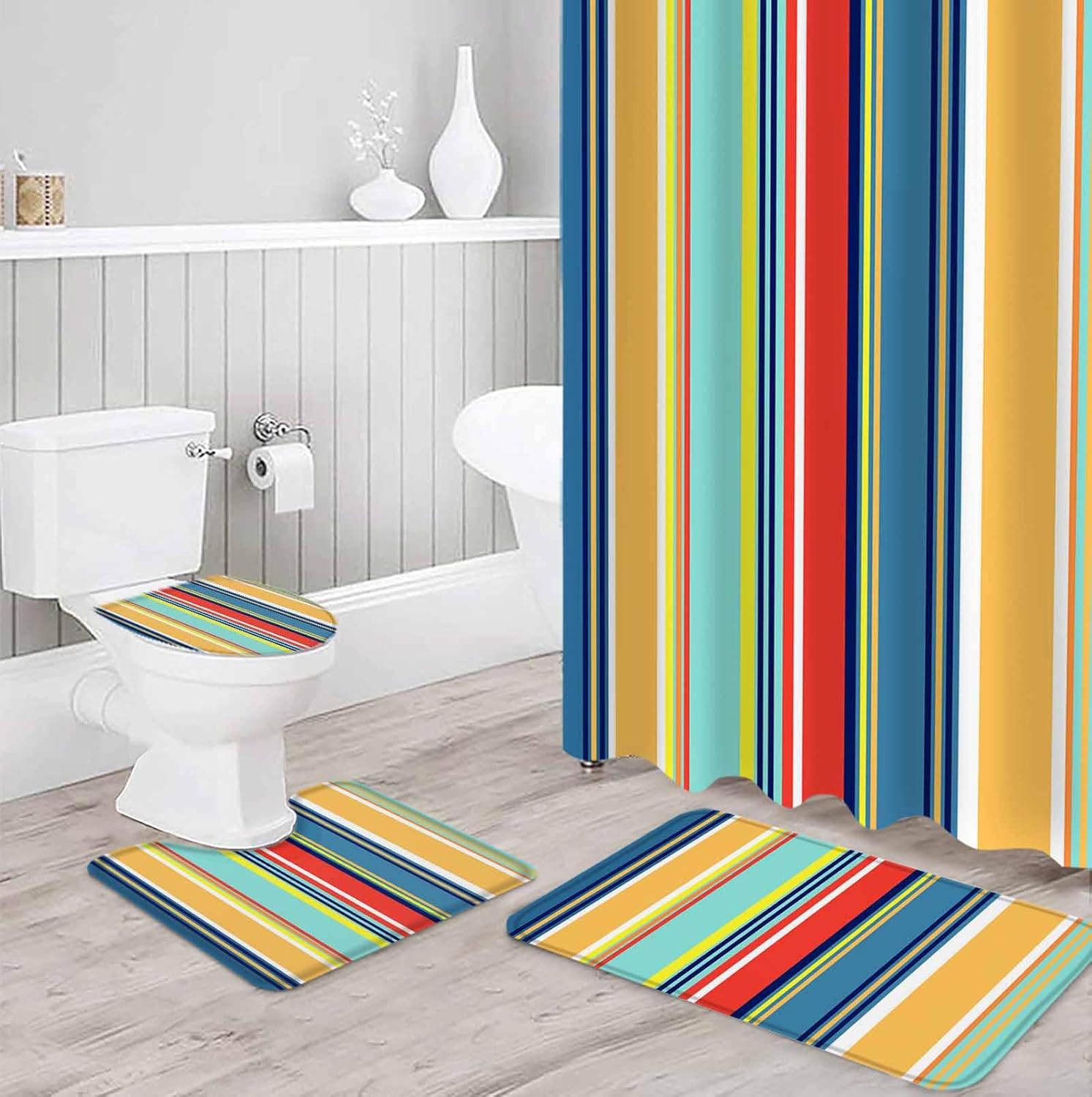 ZOE GARDEN Colorful Stripes Bathroom Set