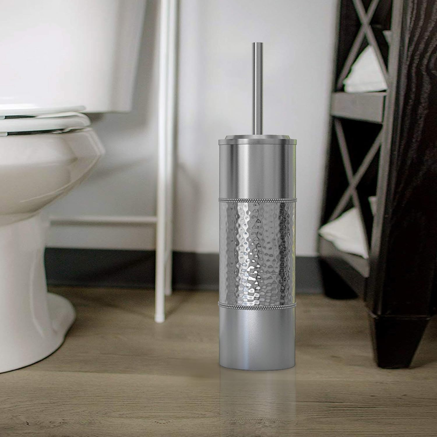 Nu Steel Hammer Detail Toilet Brush with Plastic Liner and Metal Handle