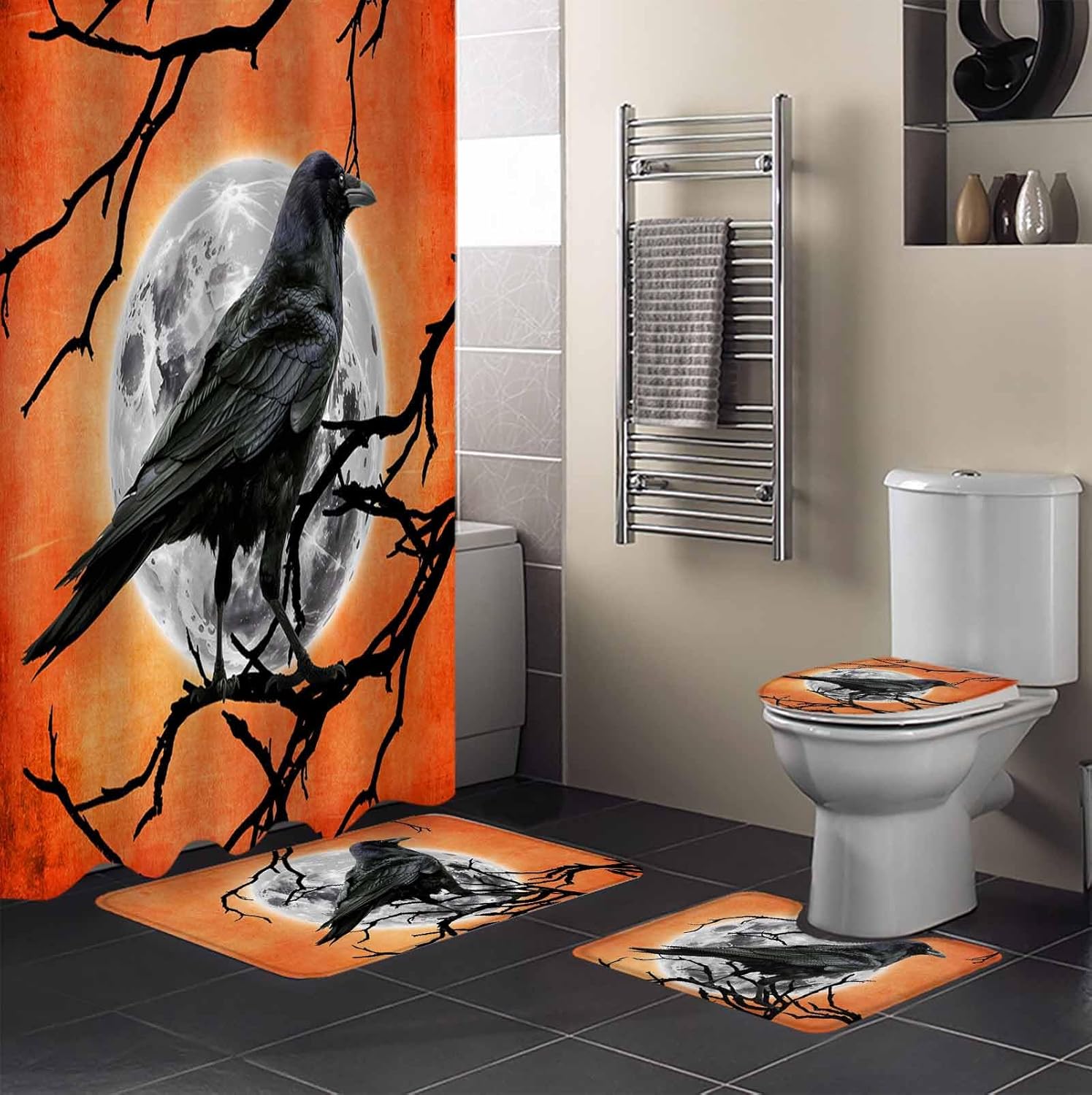 ZOE GARDEN Halloween Bath Set with Curtain Rug and Accessories 1