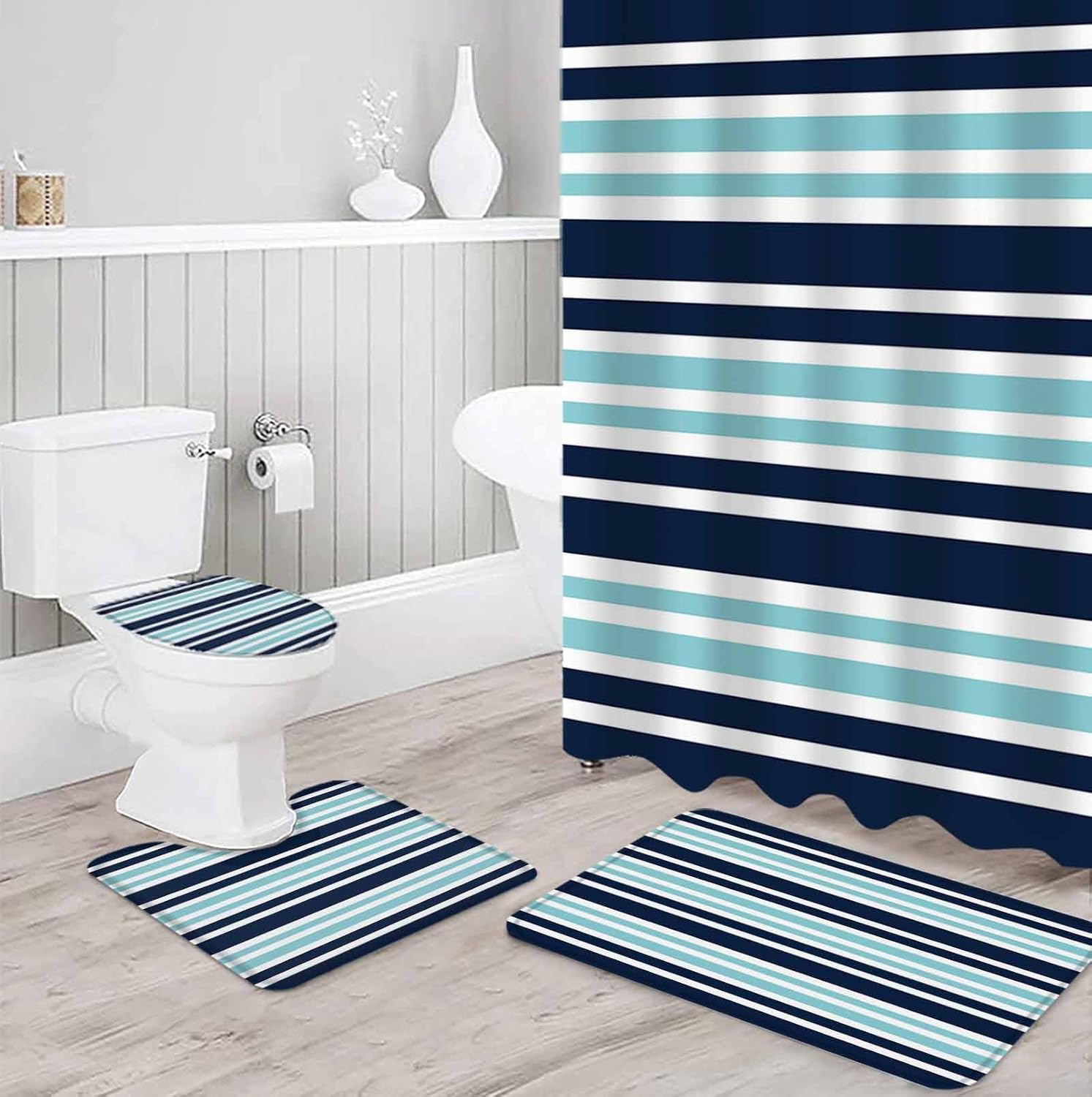 ZOE GARDEN Dark Blue Bathroom Set with Rug and Accessories
