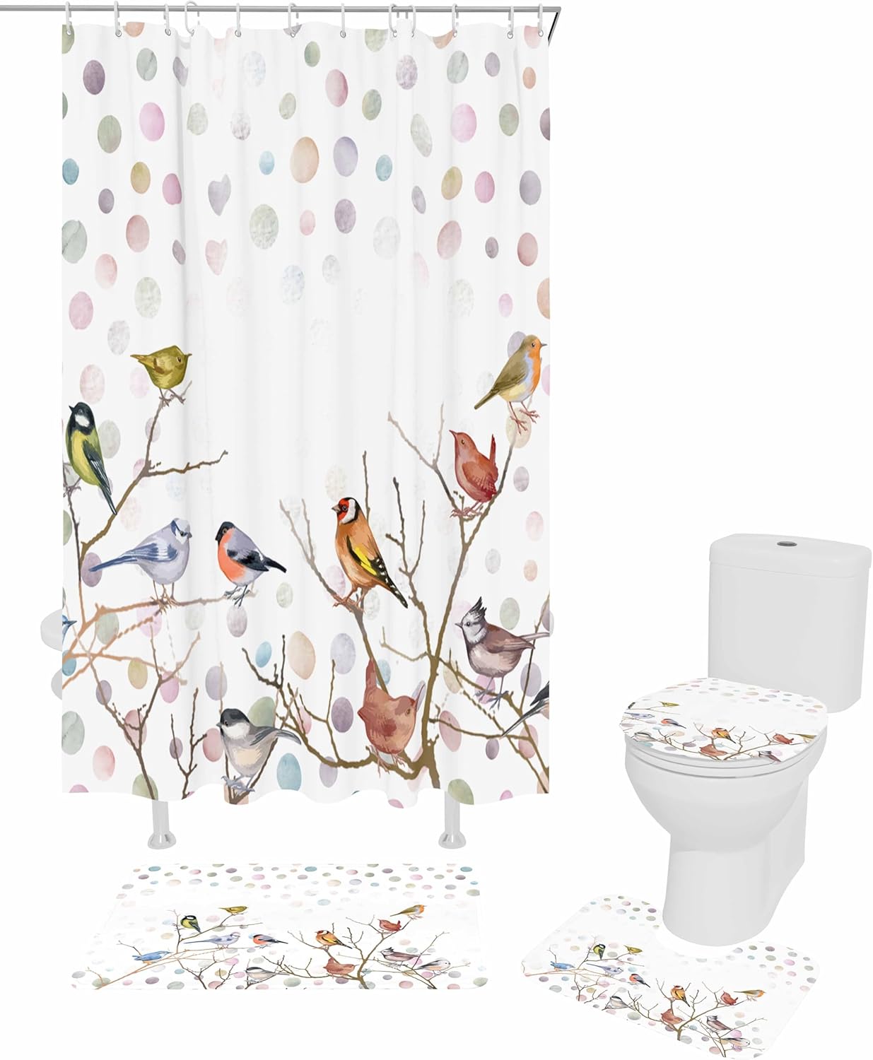 ZOE GARDEN Brids White Bathroom Set with Rug and Accessories