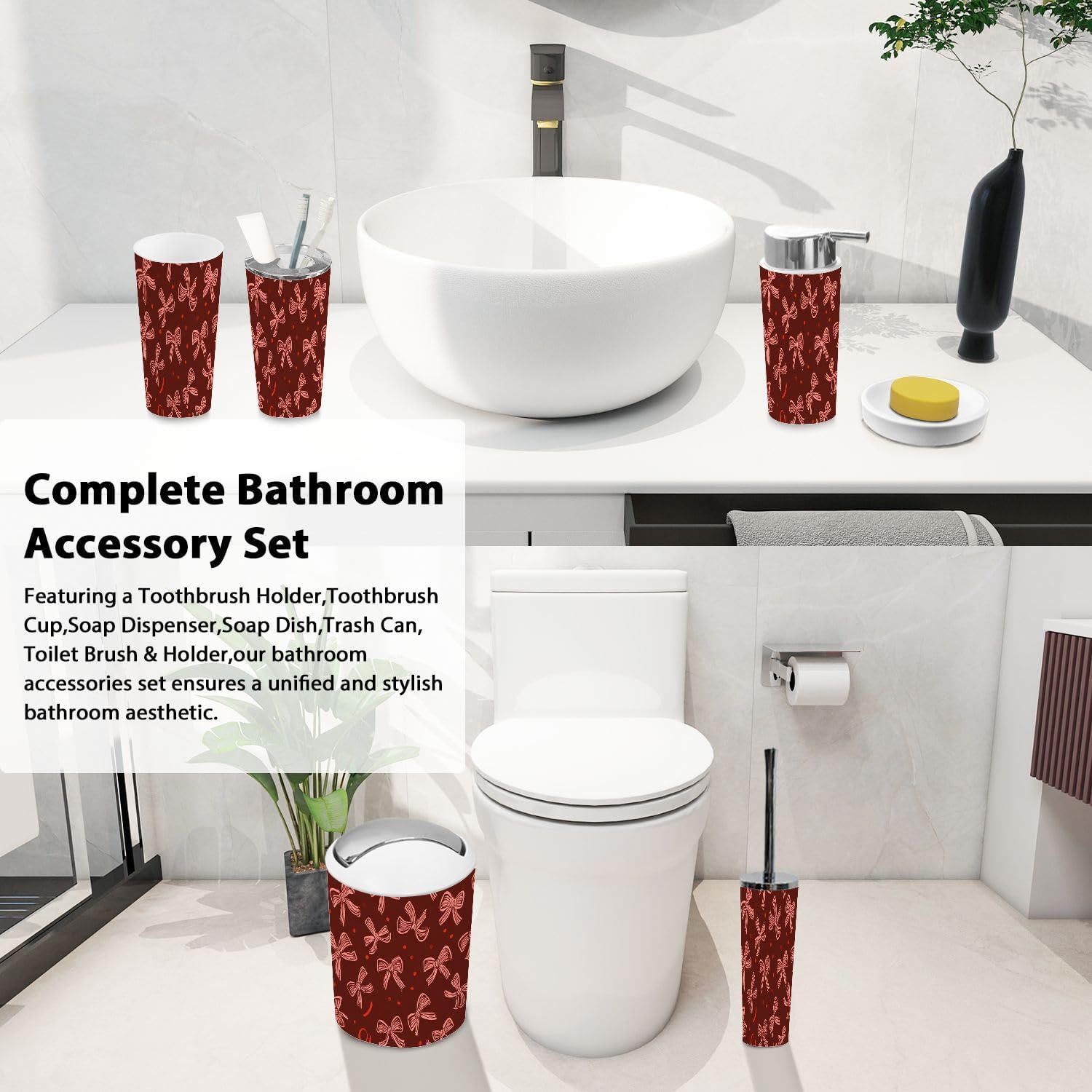 Boho Trendy Bathroom Accessory Set 6 Piece