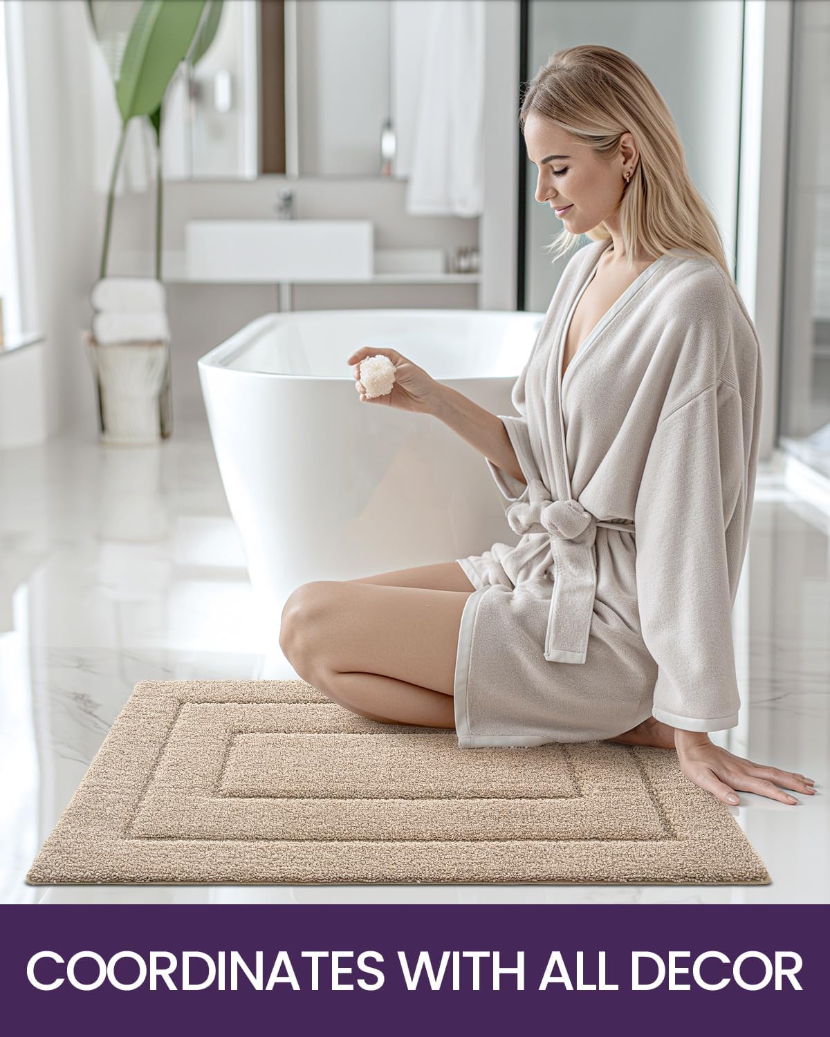 DEXI Non-Slip Microfiber Bathroom Rug Mat 32x20 Beige