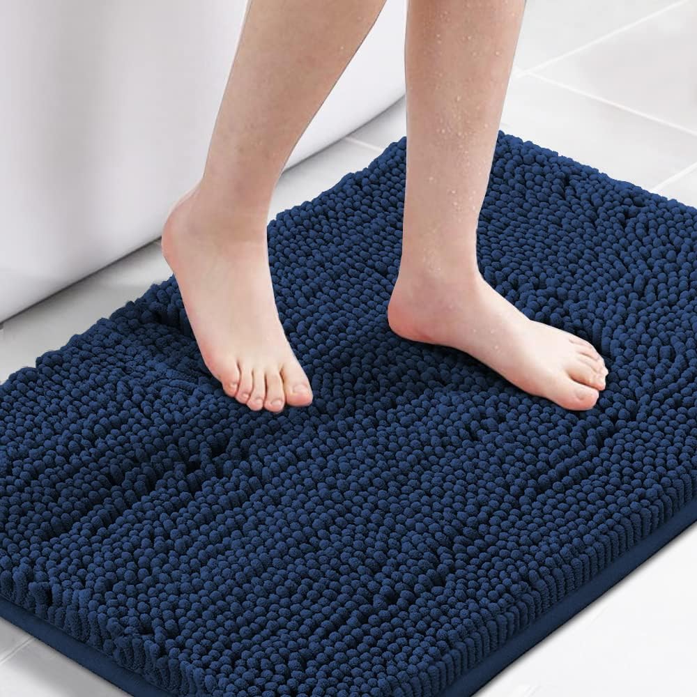HVERSAILTEX Navy Blue Bath Rug Non-Slip Extra Thick Chenille Mat 17x24