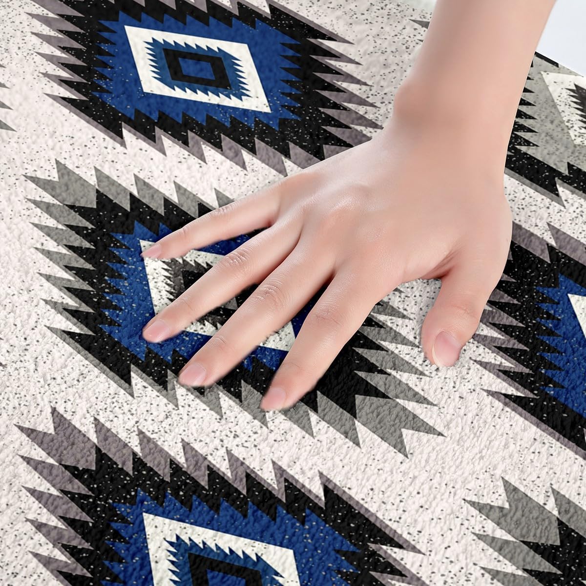Feelyou Kids Southwest Tribal Bath Mat 16x24 Blue Grey Geometric