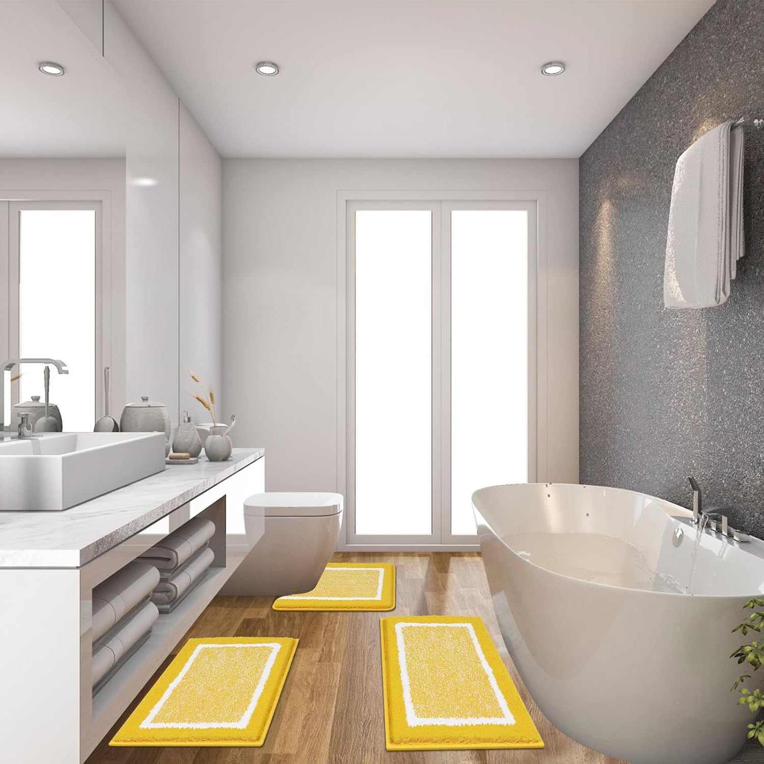 Pauwer 3-Piece Bathroom Rugs Set - Yellow