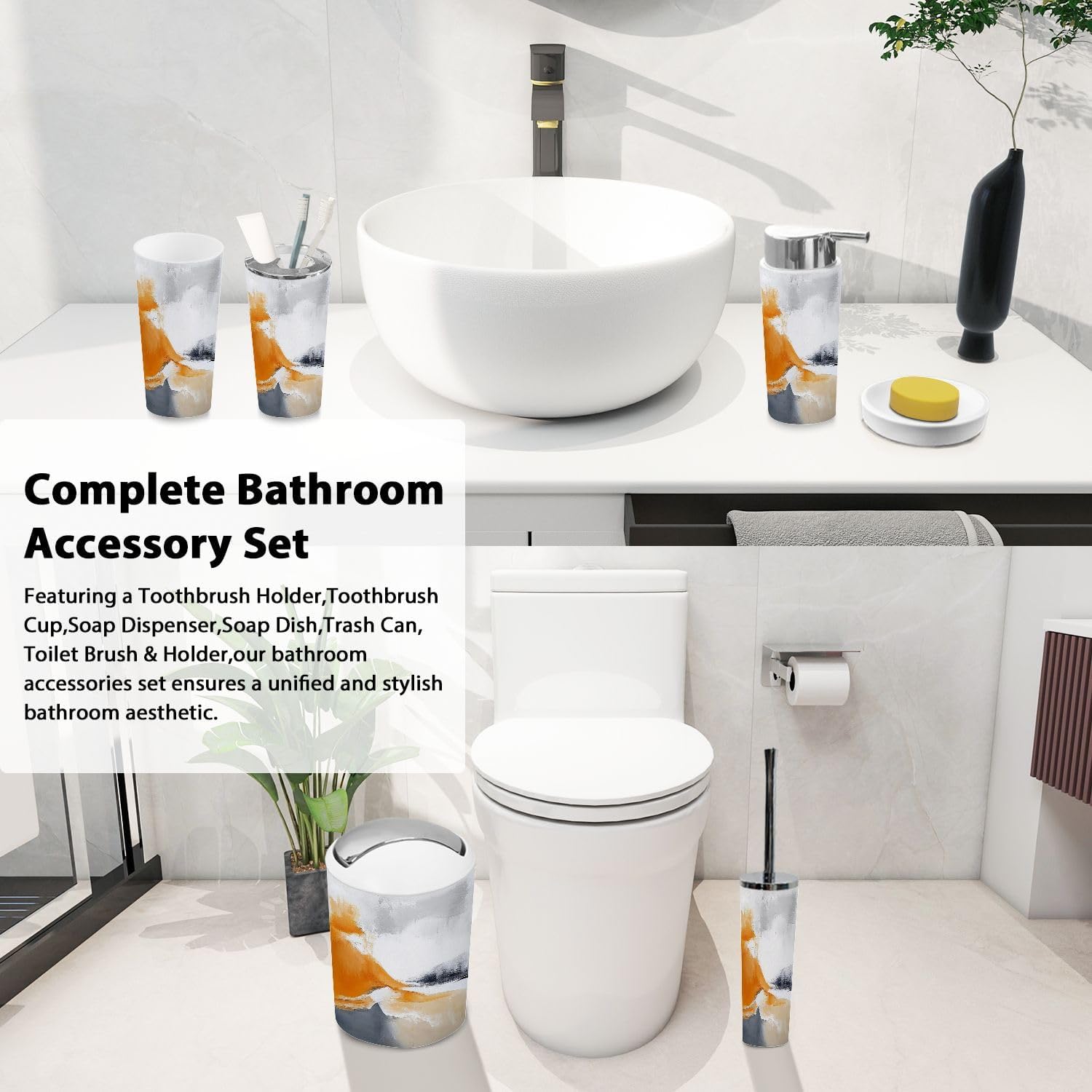 Boho Bathroom Accessory Set 6 Piece Modern Art Design