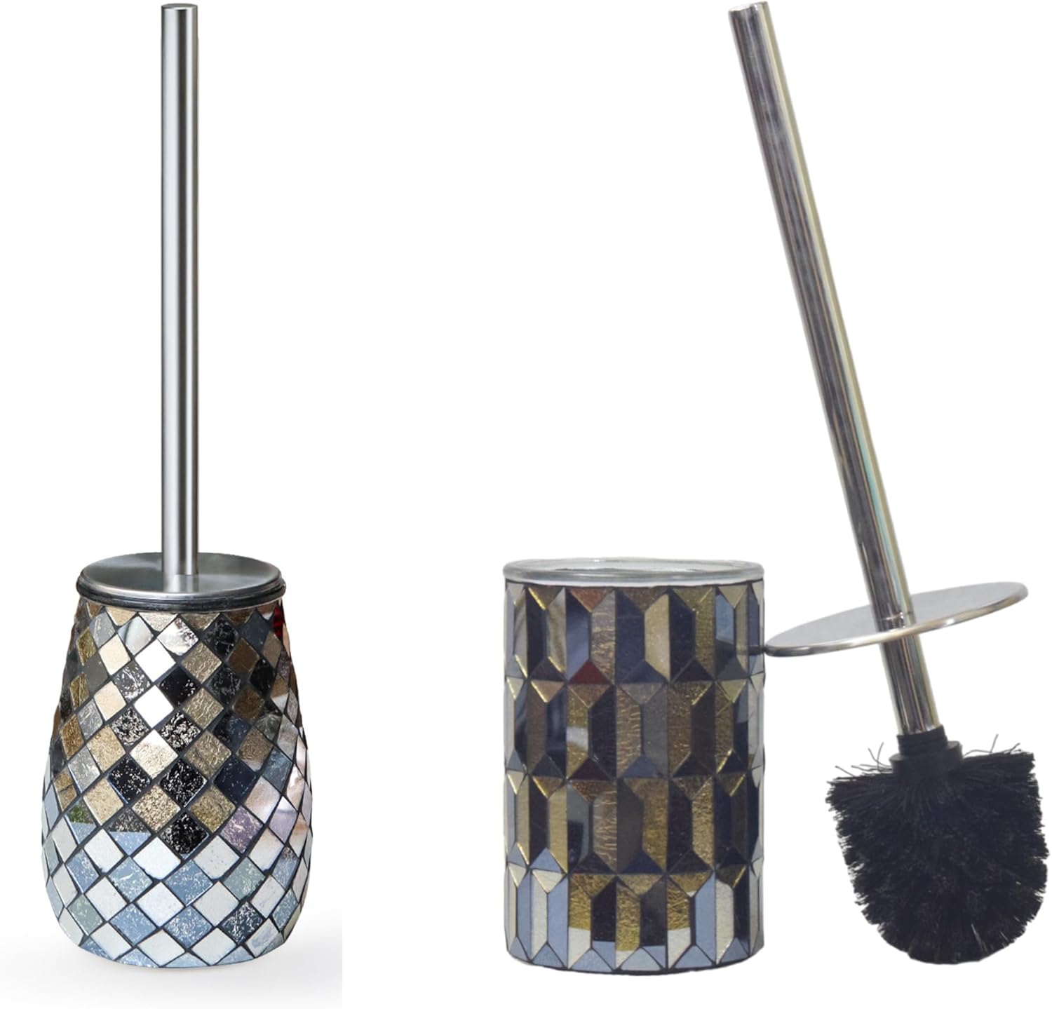 Modern Toilet Brush and Holder Set Black Gold