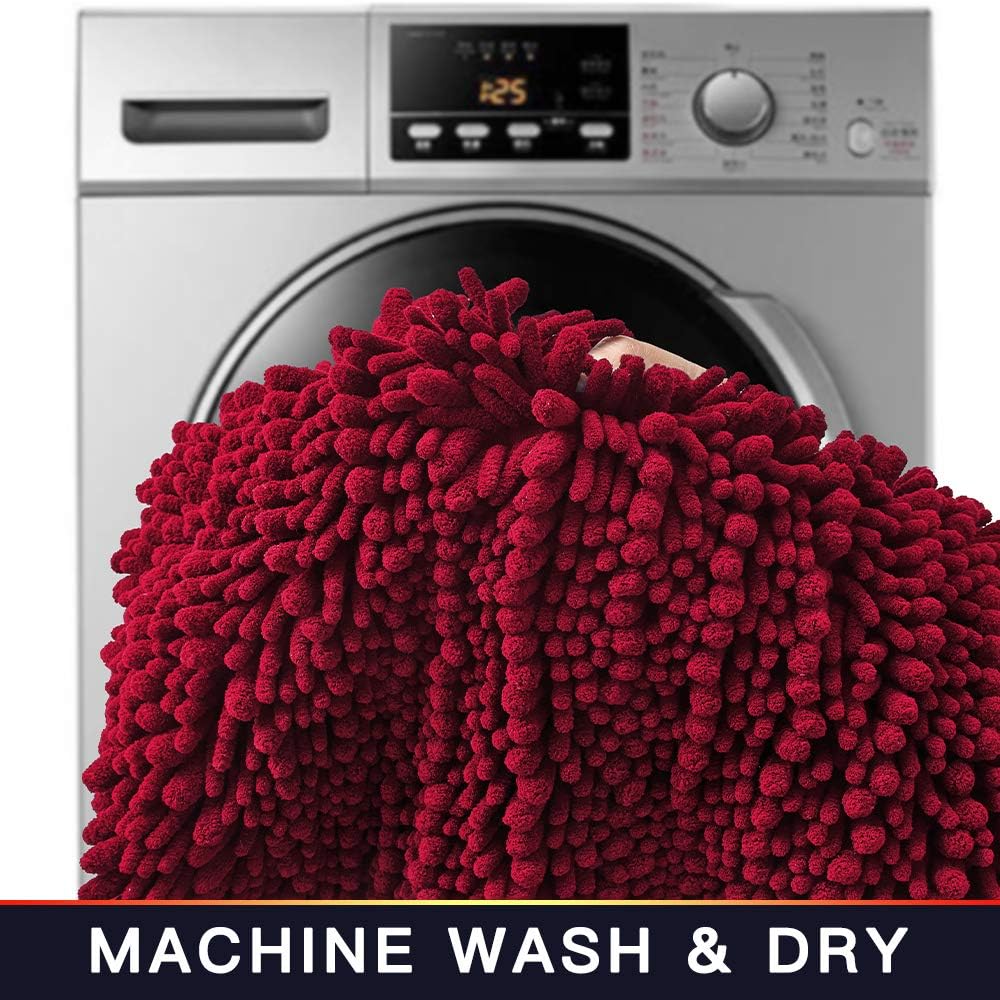Walensee Non-Slip Bath Mat 24x17 Inch Red Chenille