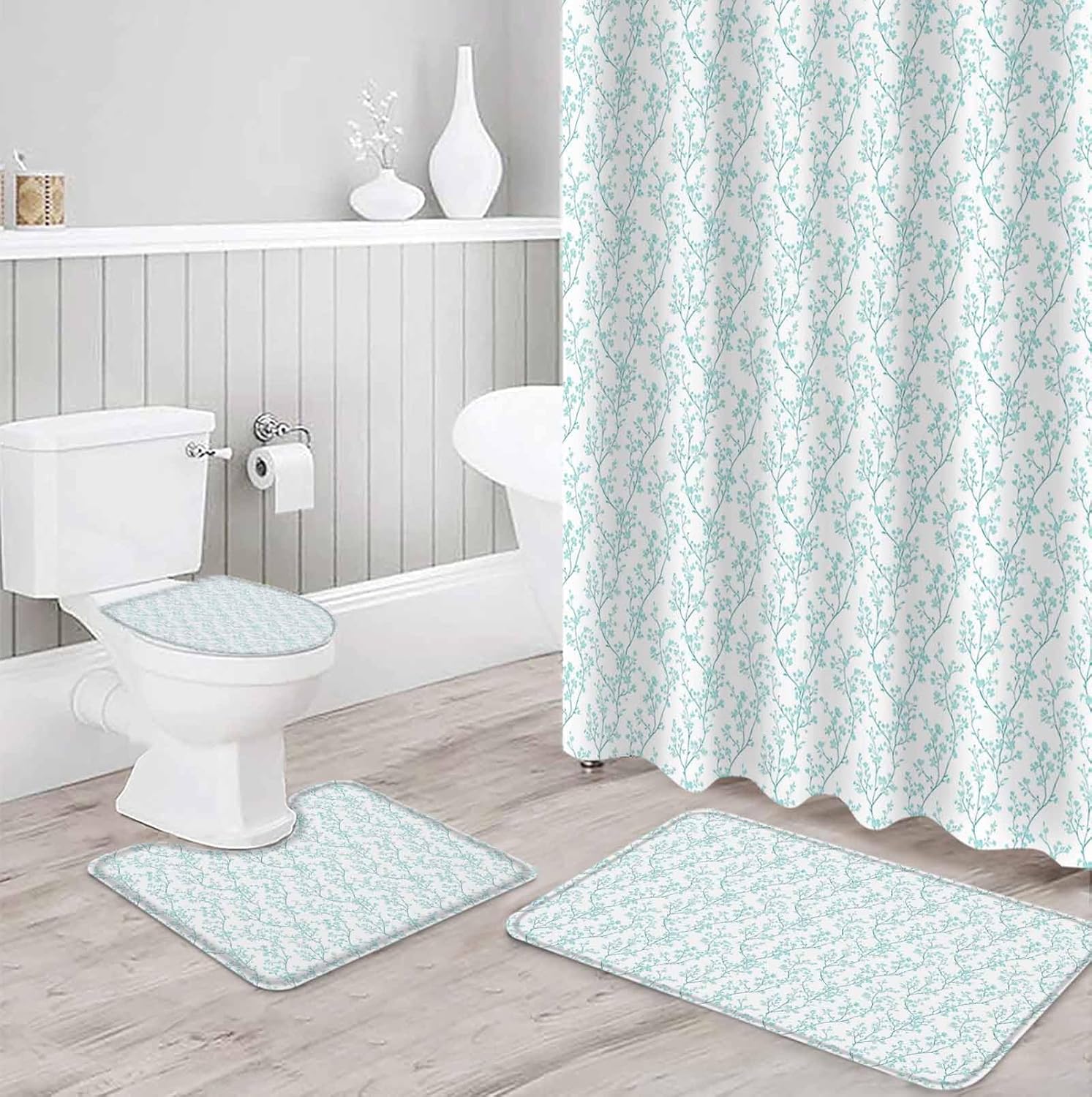 ZOE GARDEN Teal Blue Botanical Bathroom Set