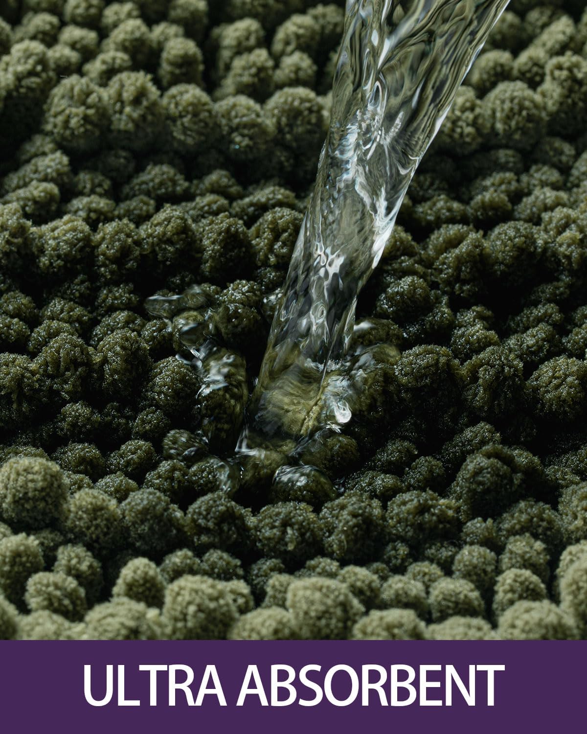 DEXI Olive Green Bath Mat 20x32 Non Slip Chenille Rugs