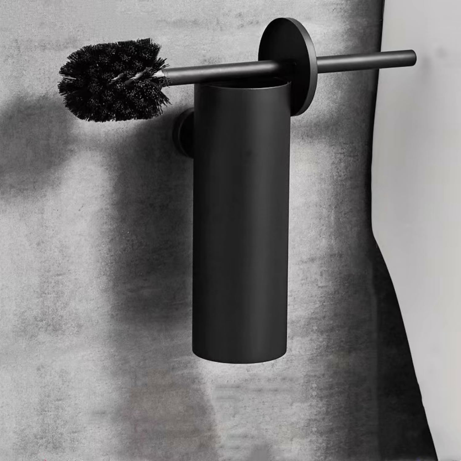 Matt Black Toilet Brush with Metal Holder Set