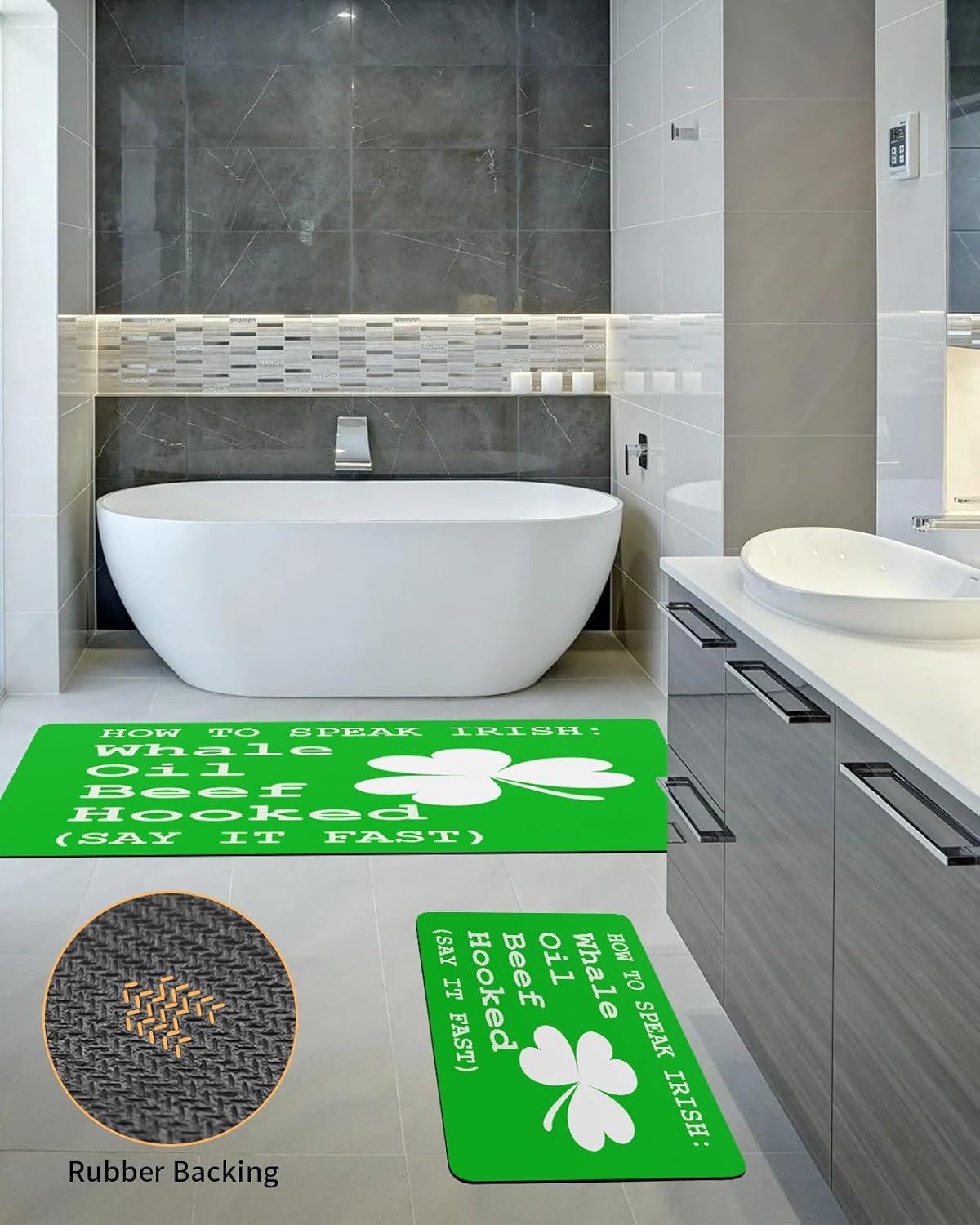 Funnywall88 2PCS St Patricks Day Bath Mats Non-Slip Diatomite Floor Mats