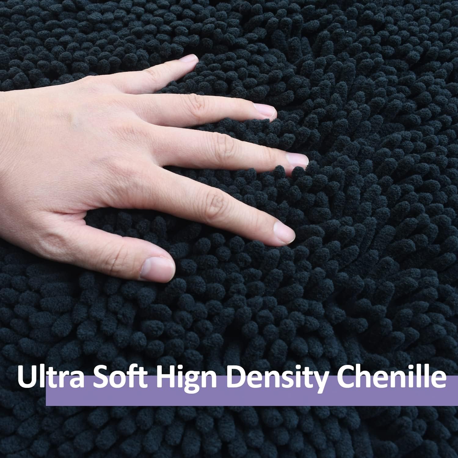 RUN HELIX 2 Piece Thick Chenille Bath Mats Set Black
