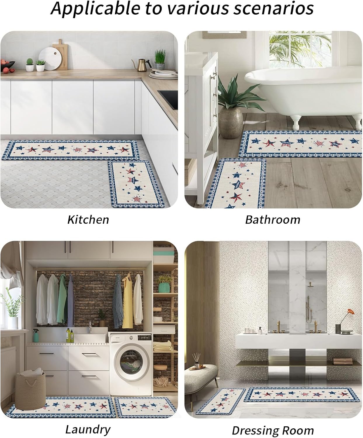 Funnywall88 2PCS Independence Day Bath Rugs Non-Slip Diatomite Mats