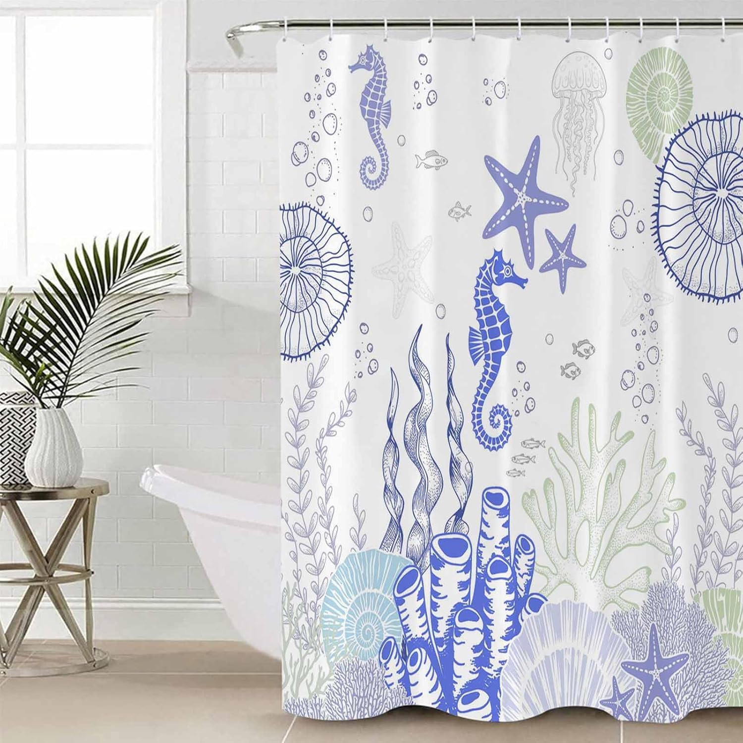 ZOE GARDEN Coastal Purple Bathroom Set with Shower Curtain Rug and Accessories