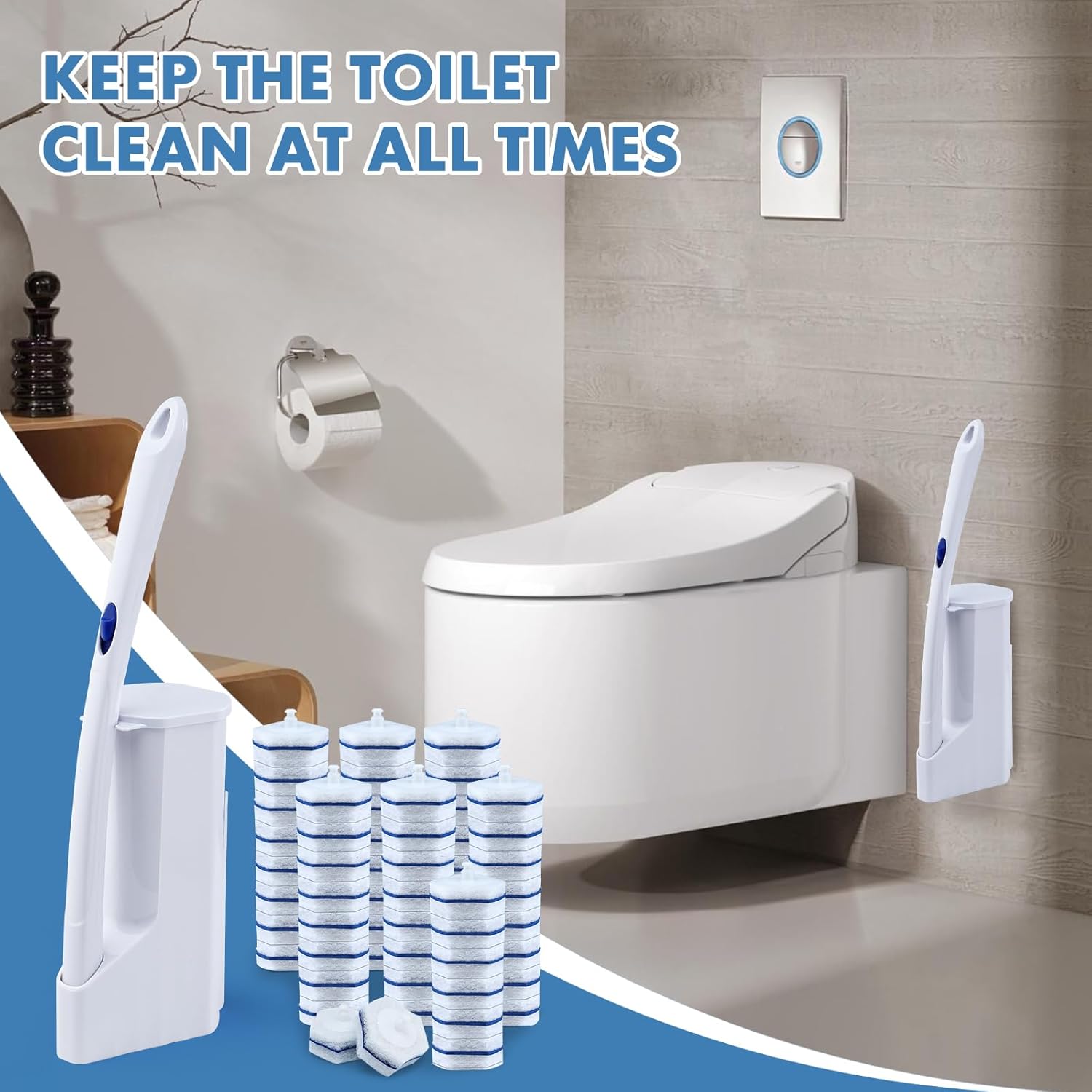 COBETE Toilet Brush Wand Kit with 56 Refills 1