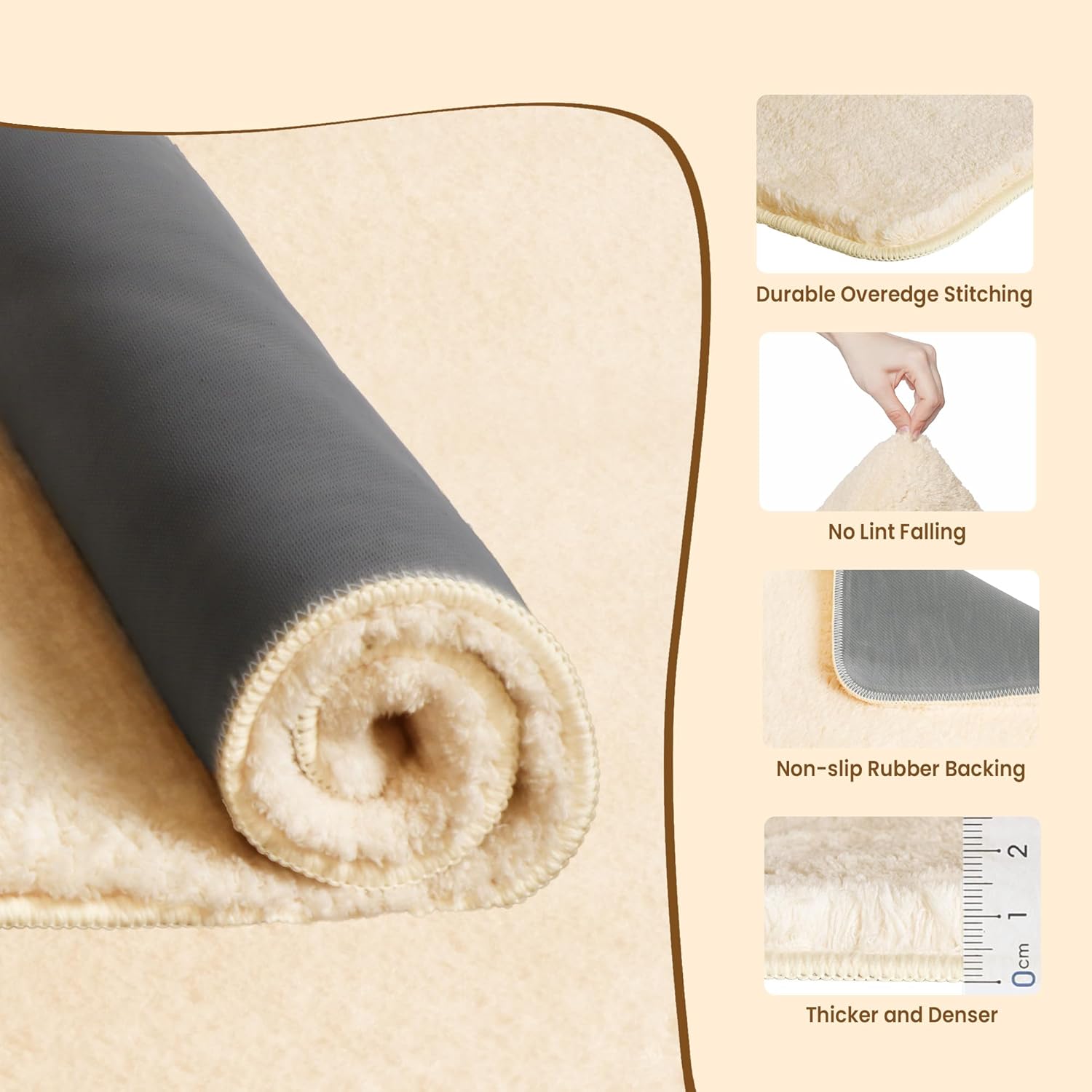 TECHMILLY Fluffy Bath Rug Mat 24x17 Cream
